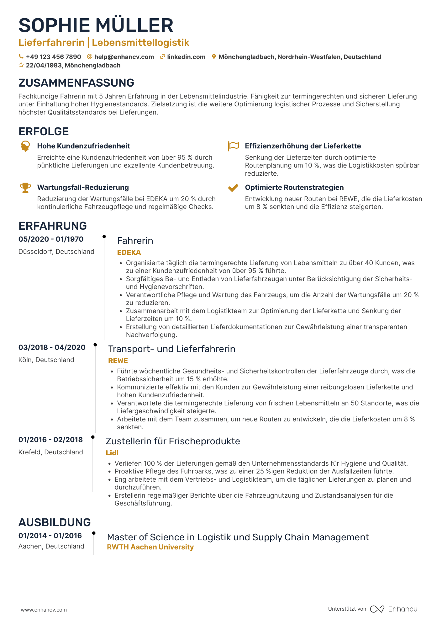Lebenslauf in Fahrer in der Lebensmittelindustrie Resume Example