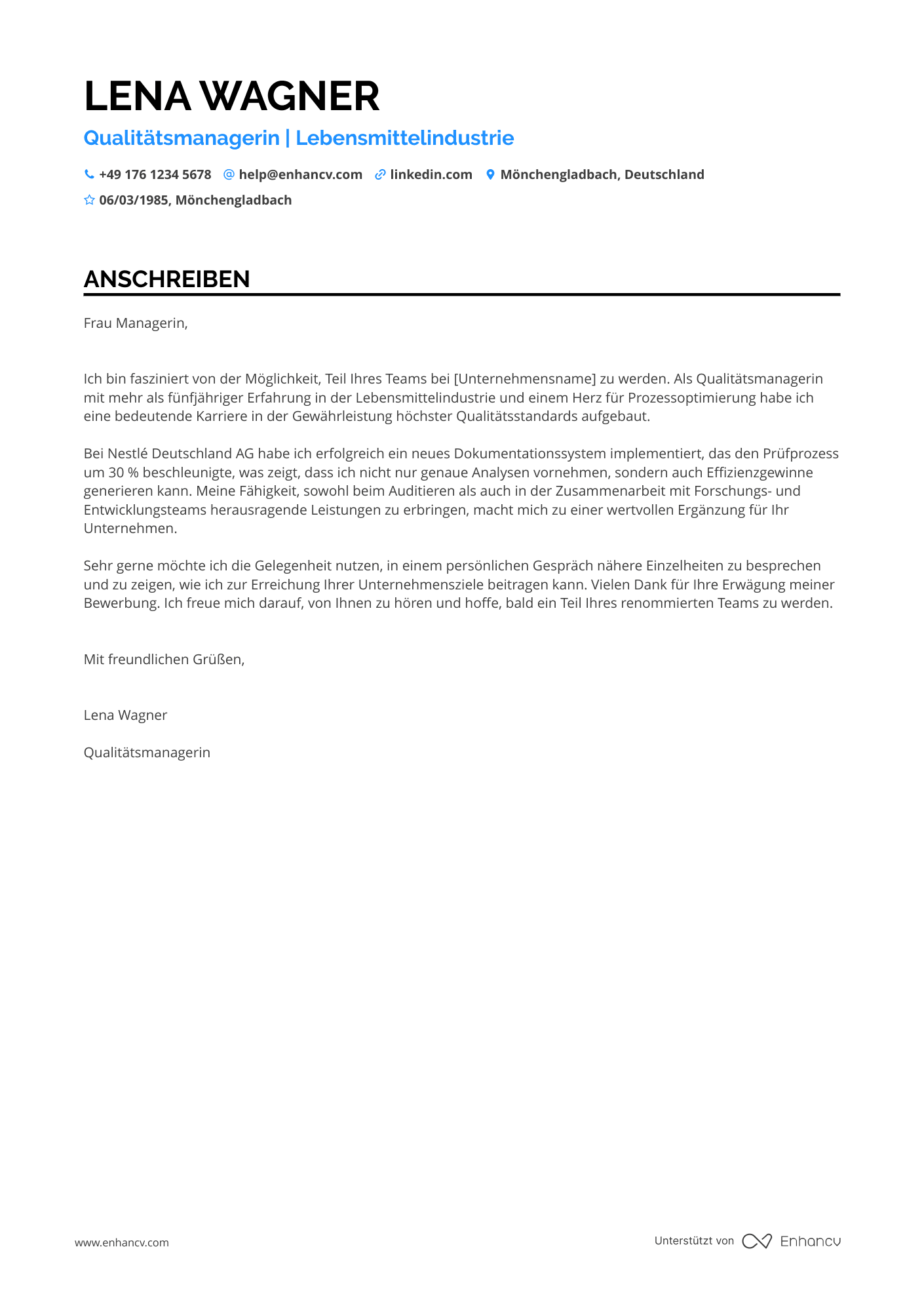 Qualitätskontrolleur in der Lebensmittelindustrie Resume Example