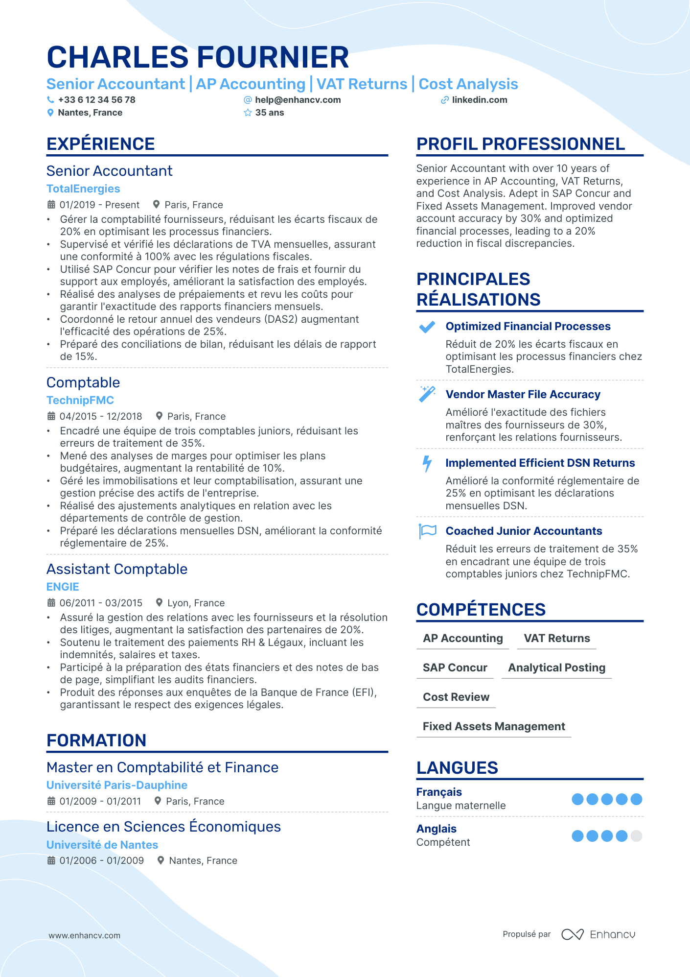 Comptable Senior Resume Example