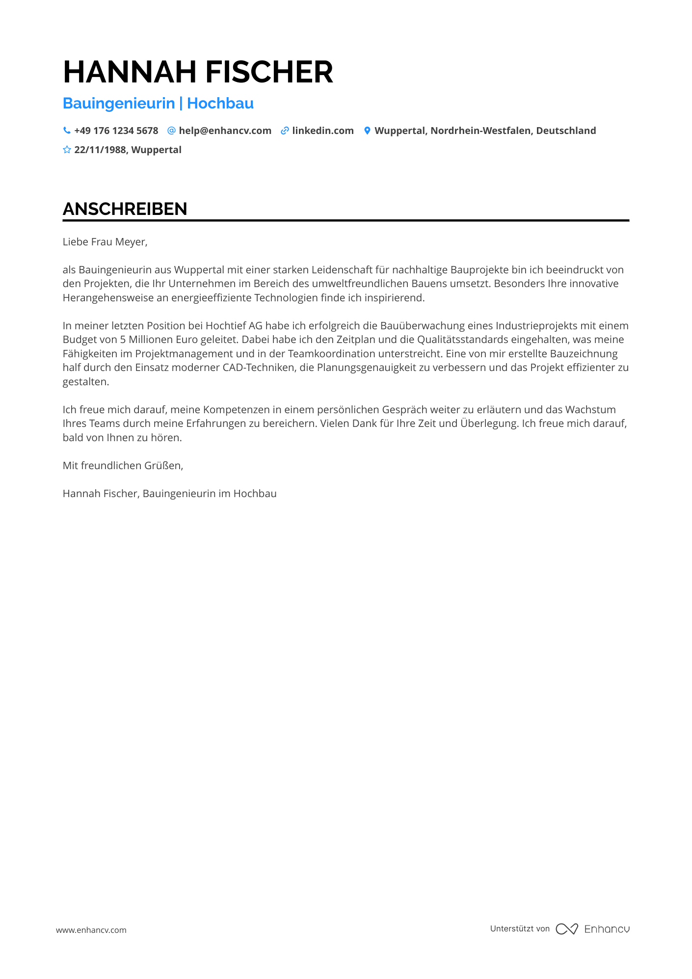 Einstiegsposition als Bauingenieur Resume Example