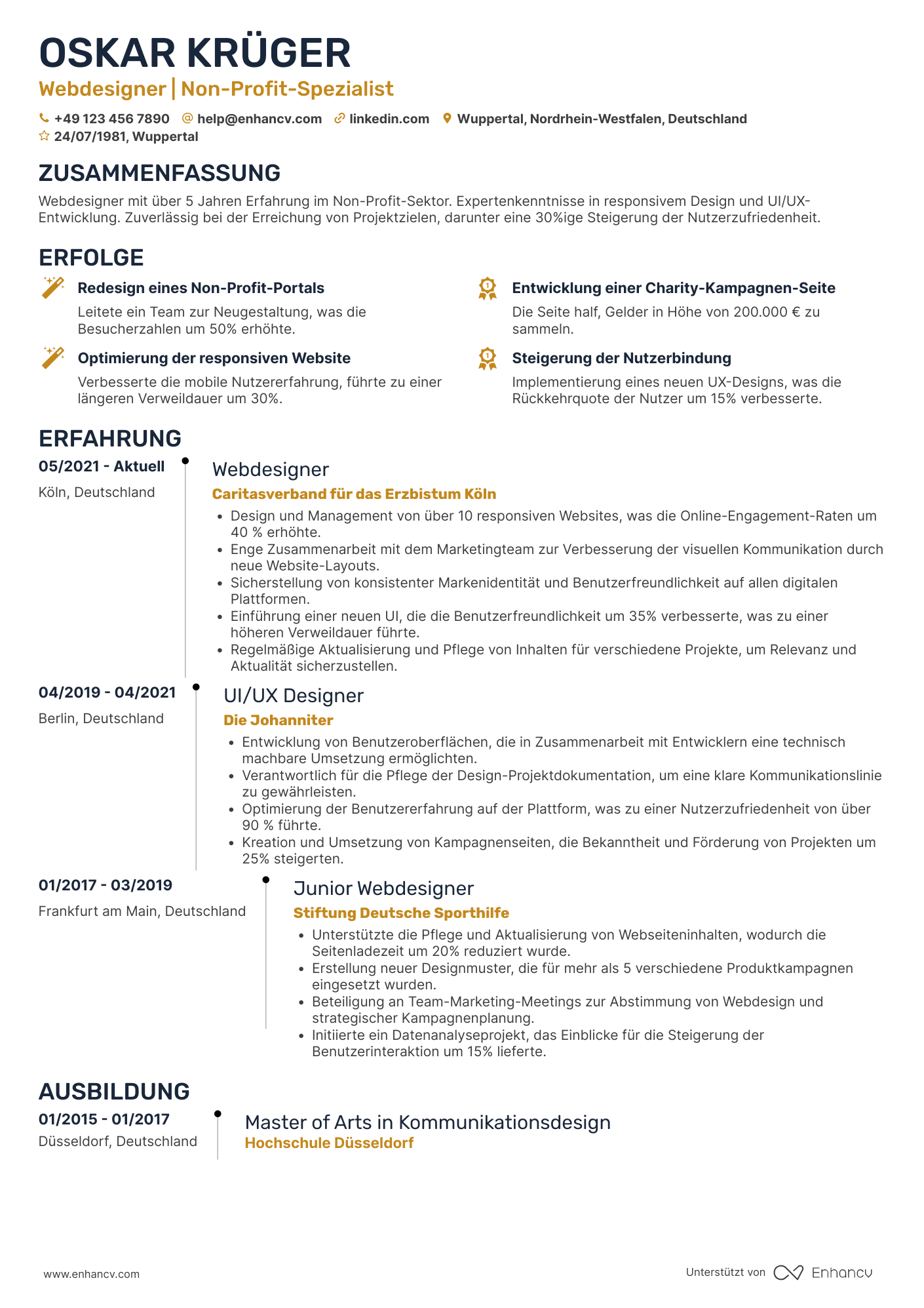 Lebenslauf in Webdesigner für Non Profit Organisationen Resume Example