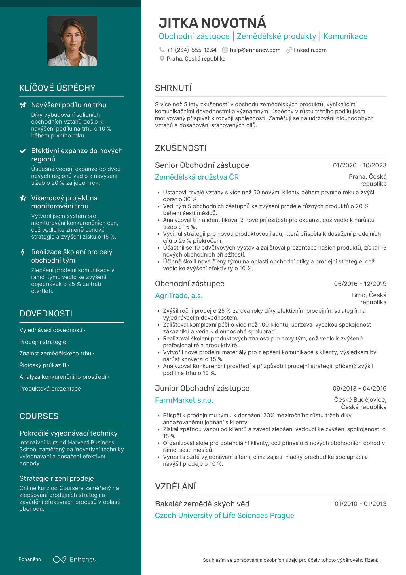 Životopis pro Obchodní zástupce pro zemědělské produkty Resume Example