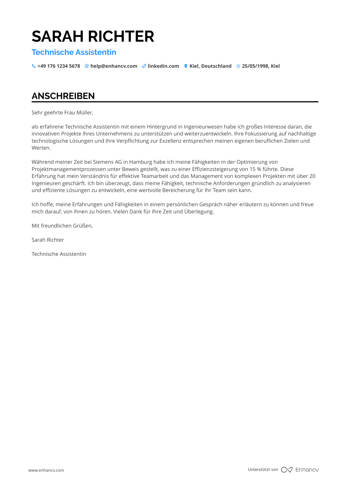 Junior Technischer Leiter Resume Example