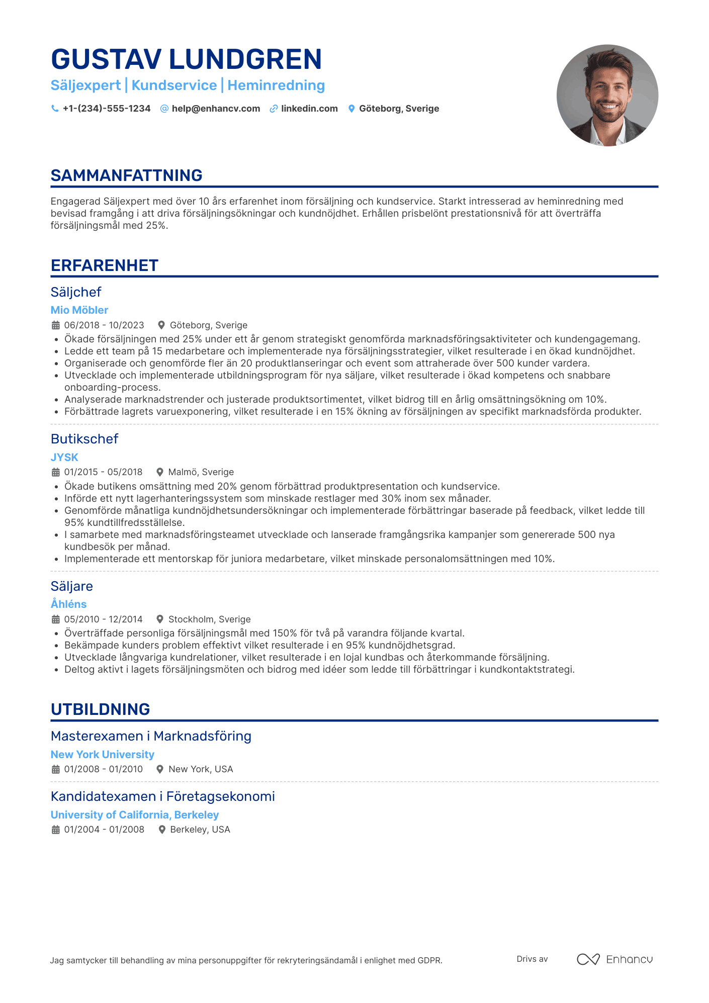 CV för IKEA Medarbetare Säljexpert Resume Example