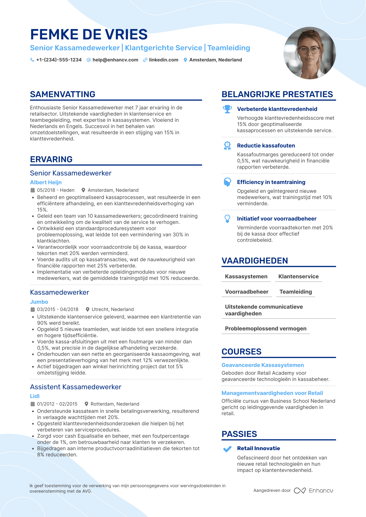 CV voor Senior Kassamedewerker Resume Example