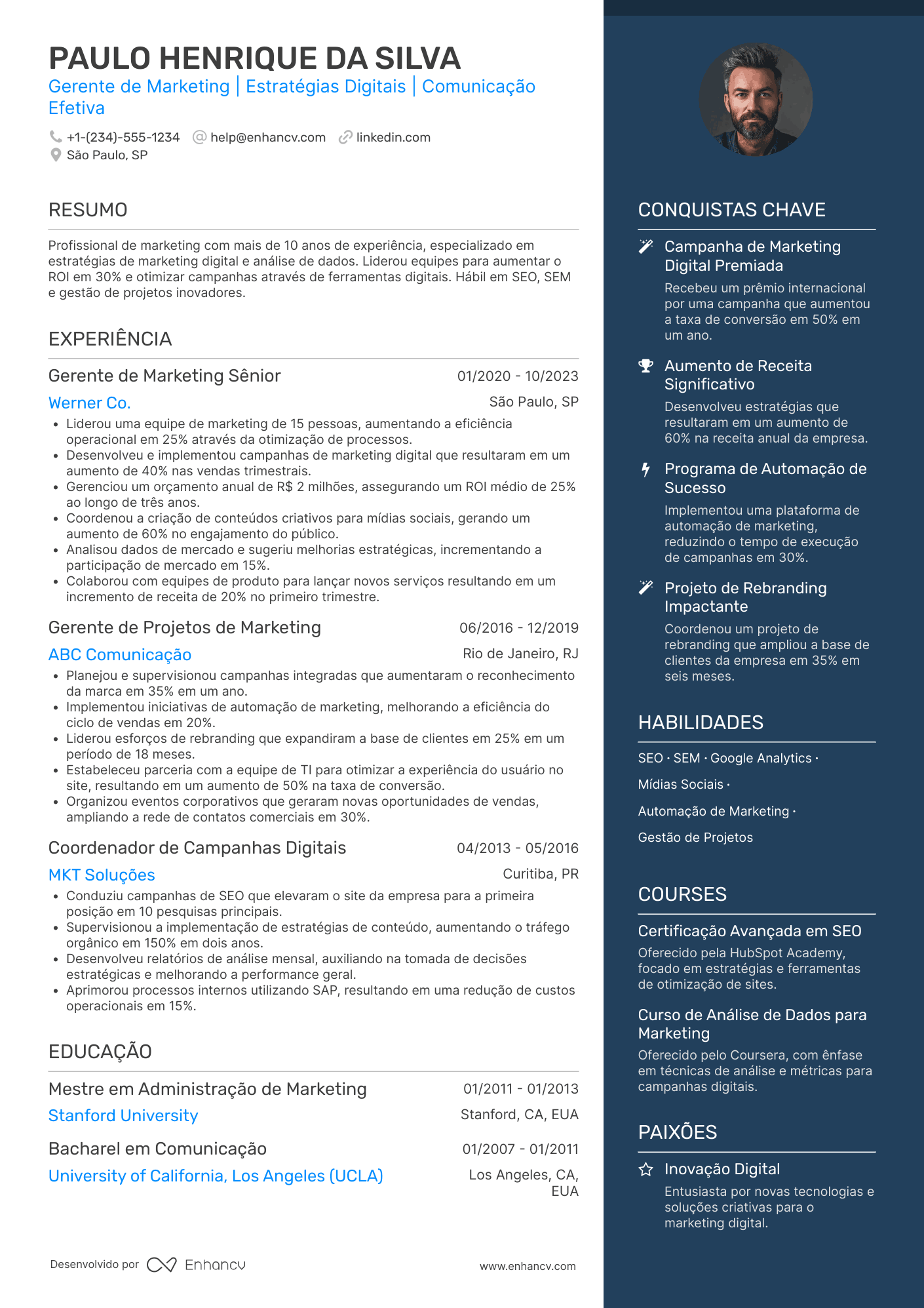 Gerente de marketing Resume Example