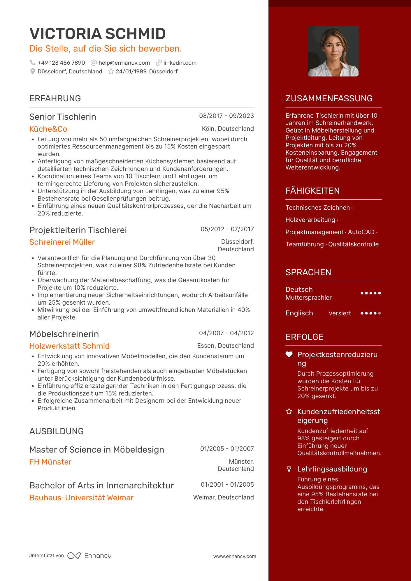 Lebenslauf als Senior Tischler Resume Example