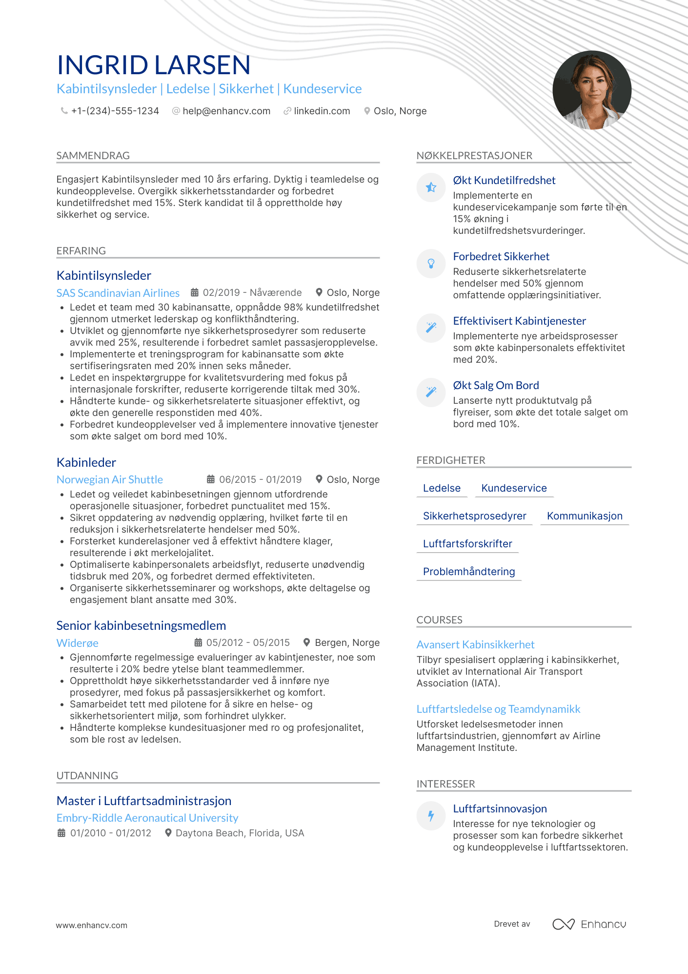 CV for Kabintilsynsleder Resume Example
