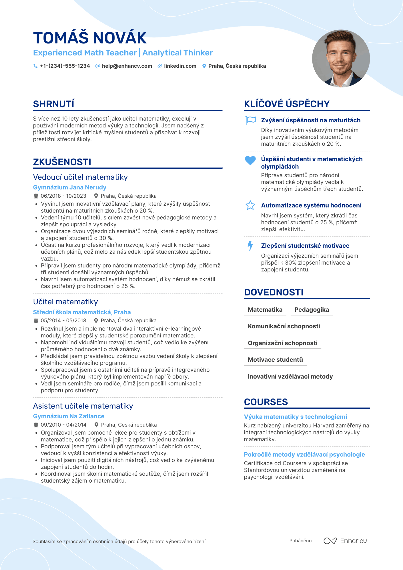 Životopis pro Hlavní učitel matematiky Resume Example