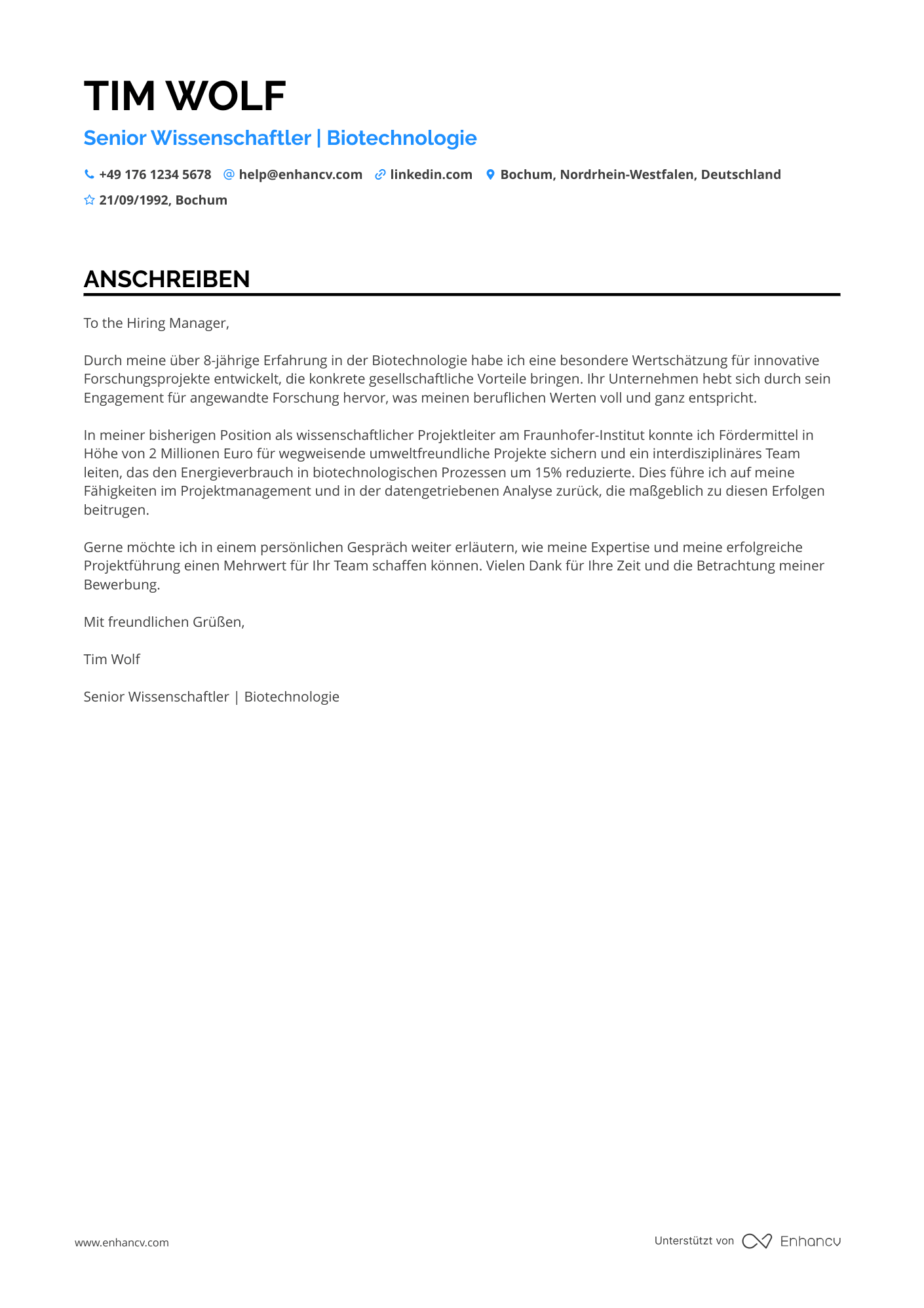 Erfahrener Wissenschaftler Resume Example