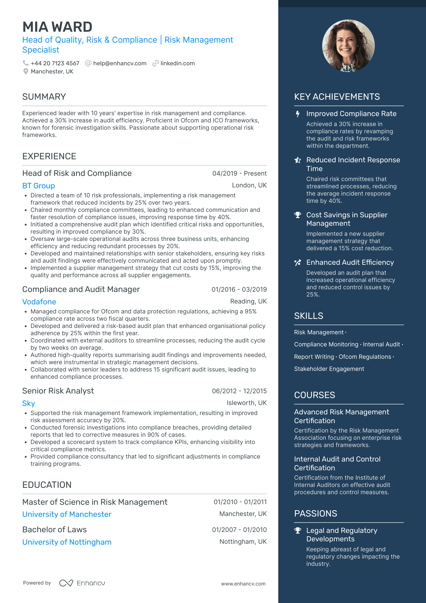 Head of Quality Assurance Audit Resume Example