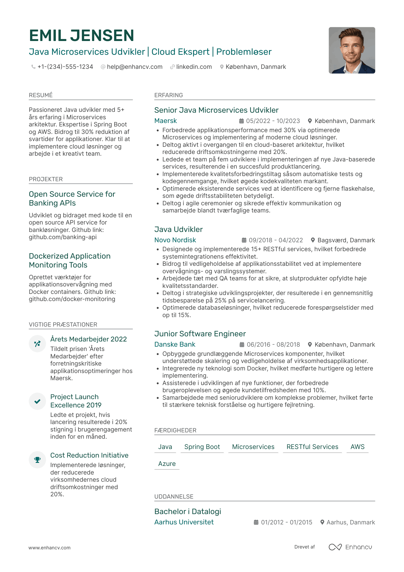 CV til Java Microservices Udvikler Resume Example