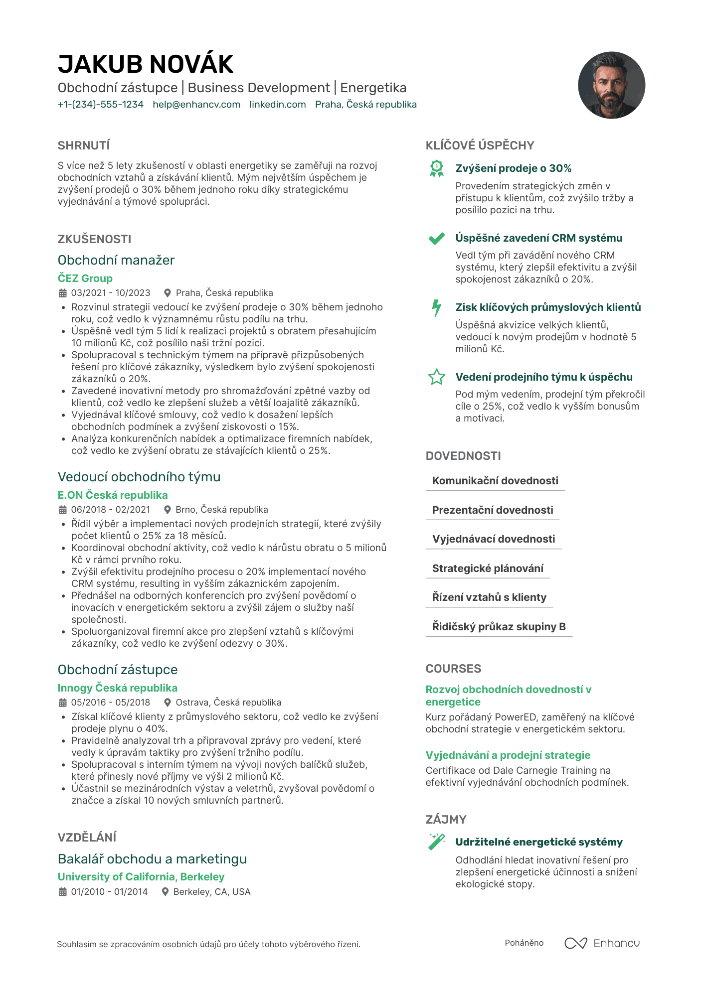 Životopis pro Obchodní zástupce pro energetiku Resume Example