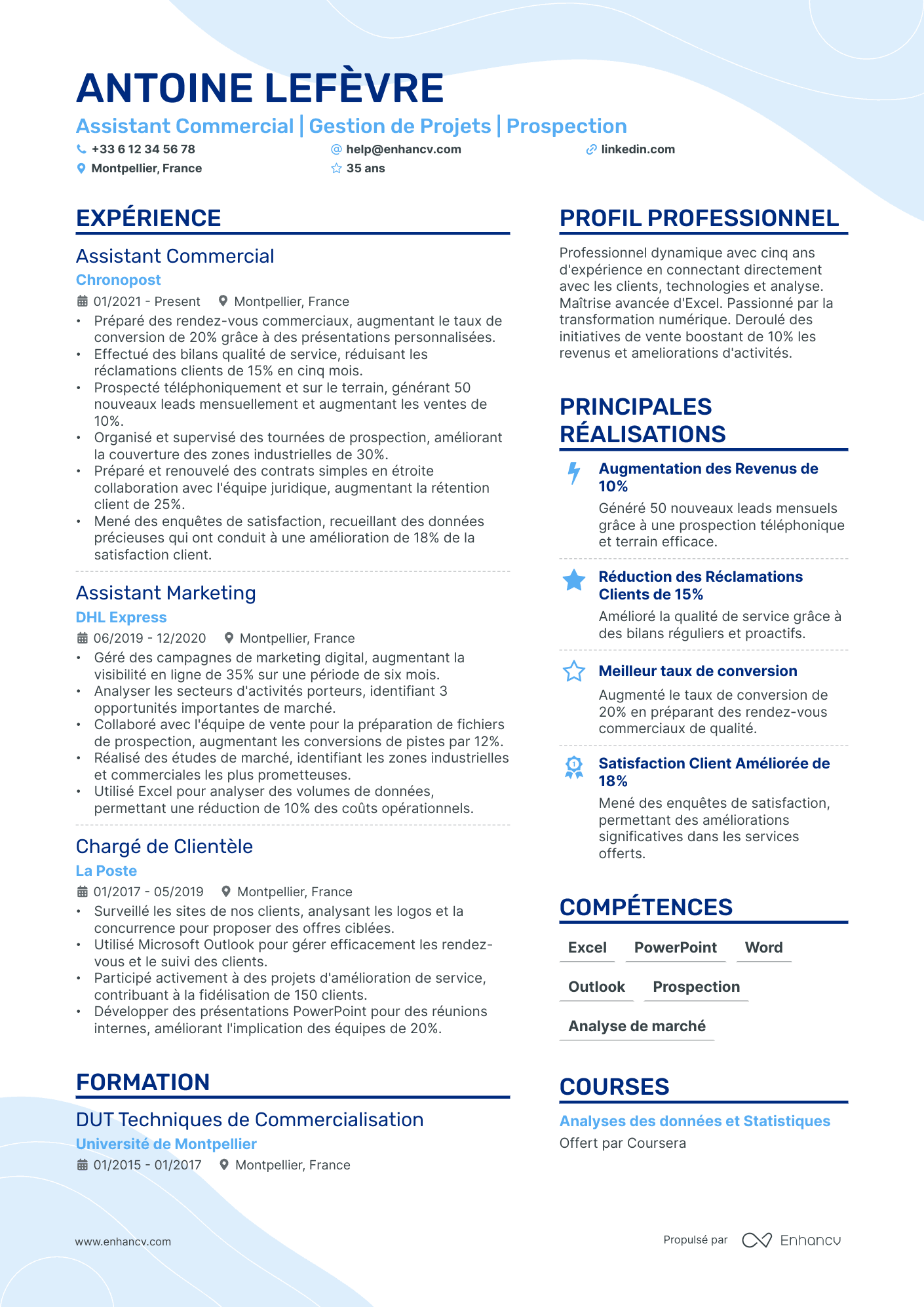 Assistant Administratif Commercial Resume Example