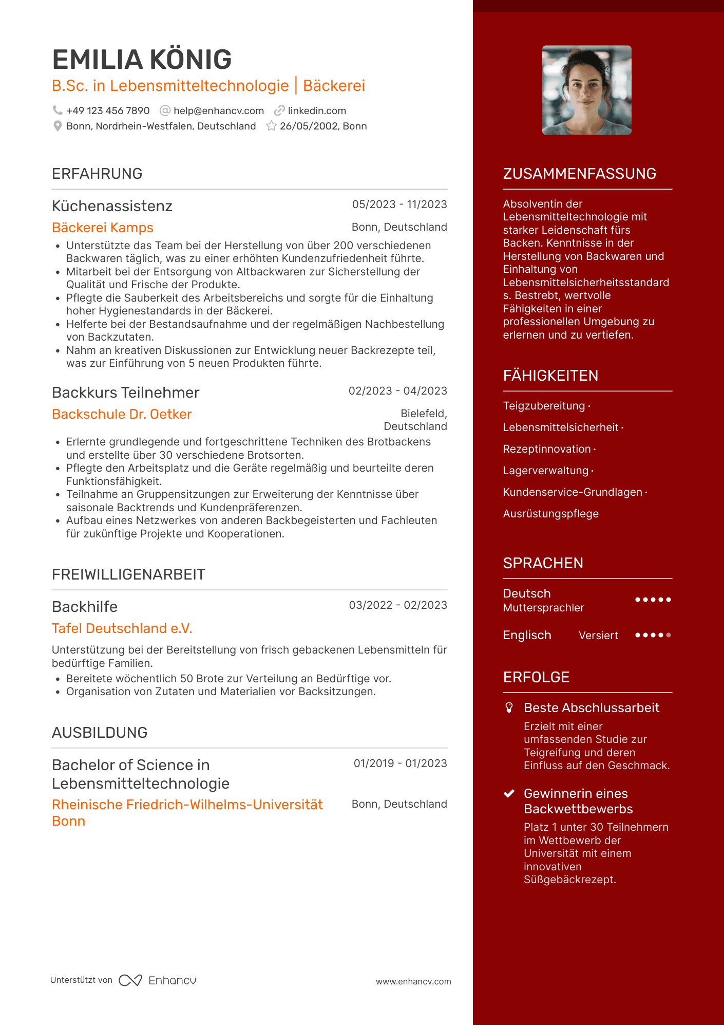Lebenslauf als Bäcker Praktikant Resume Example