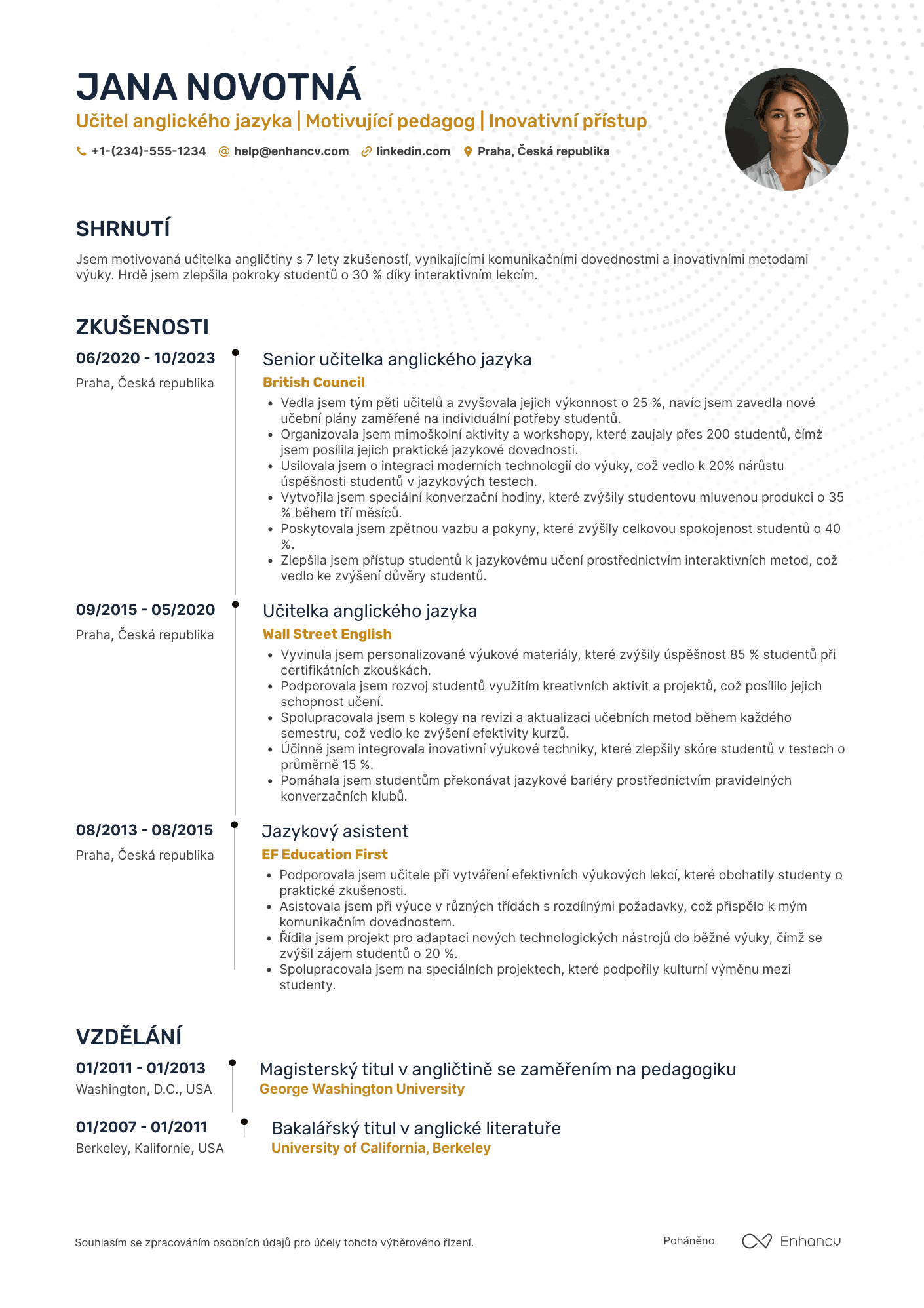 Životopis pro Učitel anglického jazyka Resume Example