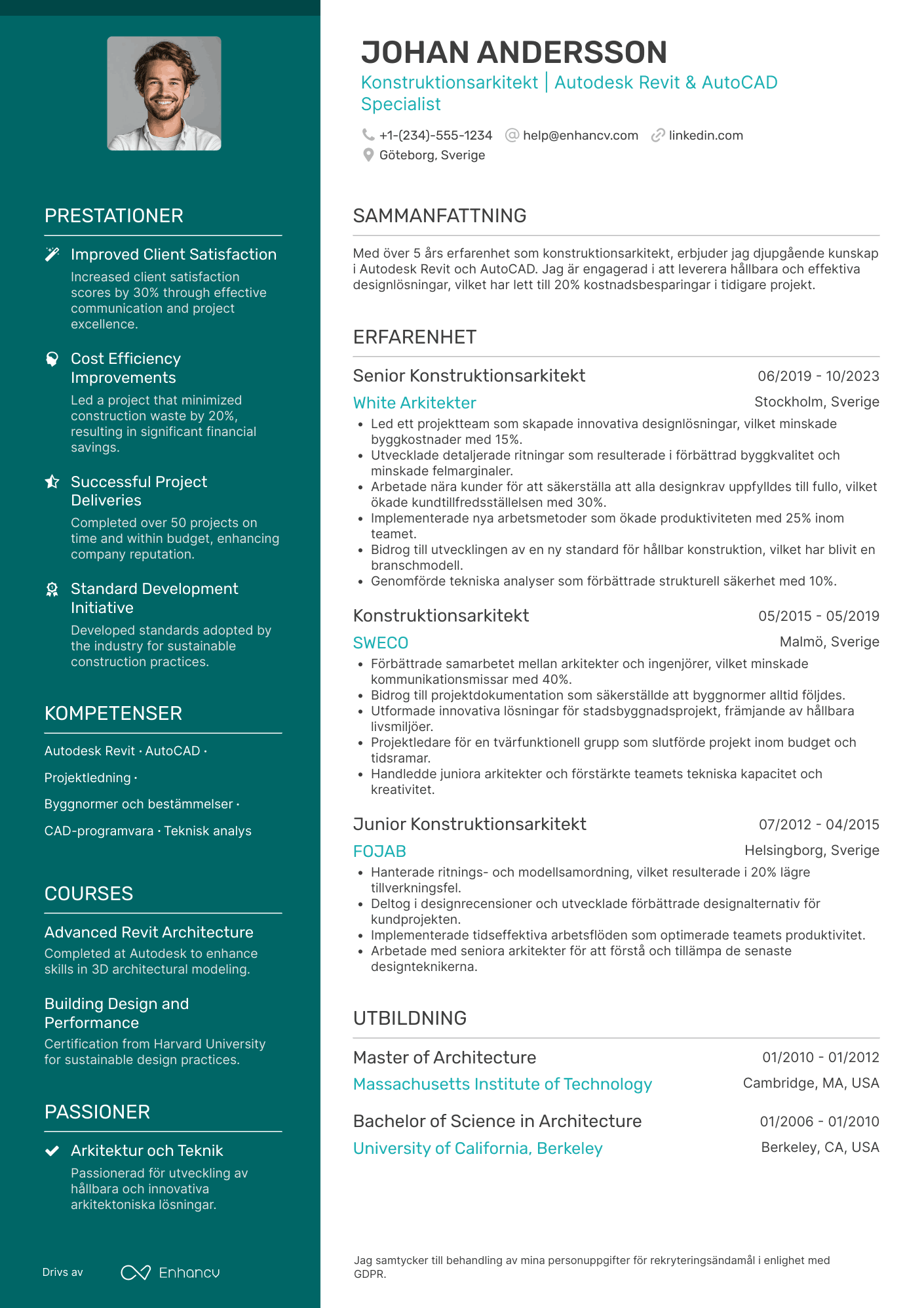 CV för Konstruktionsarkitekt Resume Example