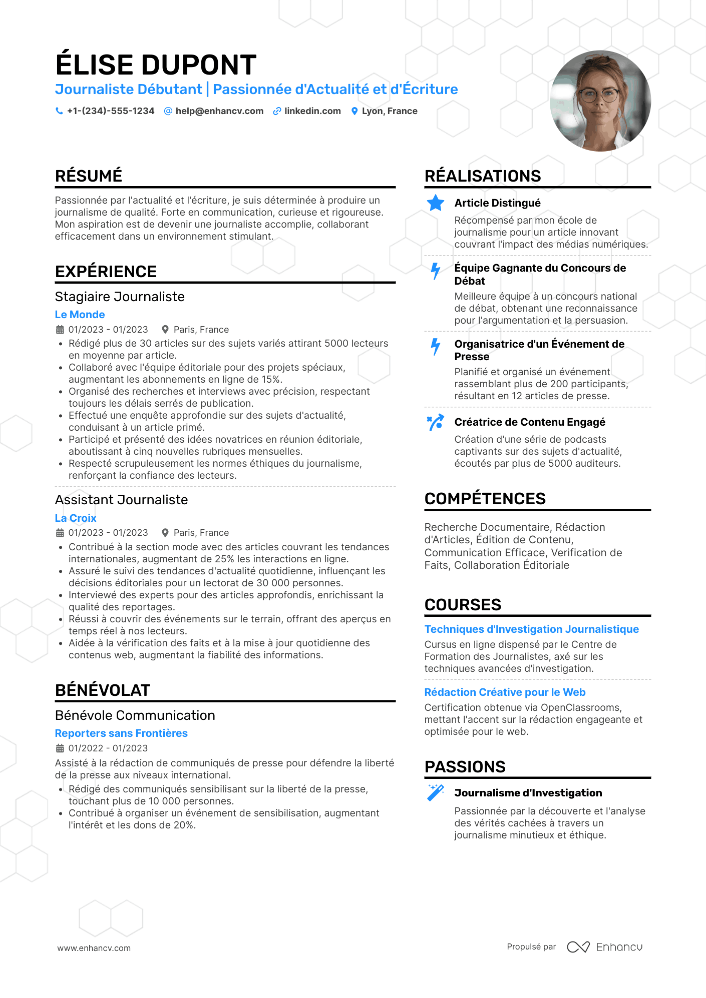 CV de journaliste débutant Resume Example