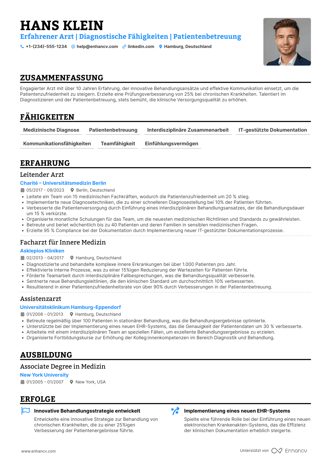 Lebenslauf Arzt mit Berufserfahrung Resume Example