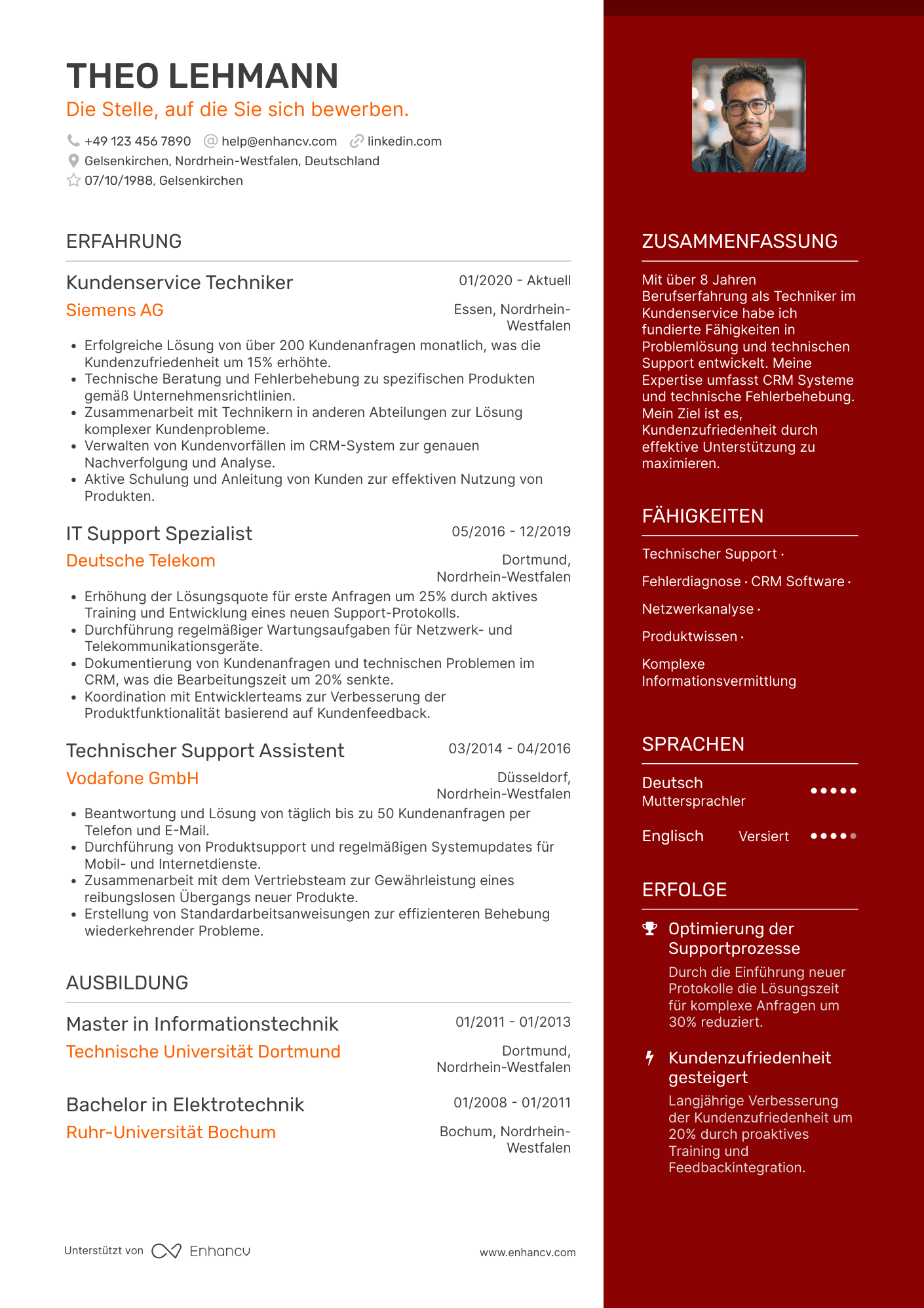 Lebenslauf als Kundenservice Techniker Resume Example