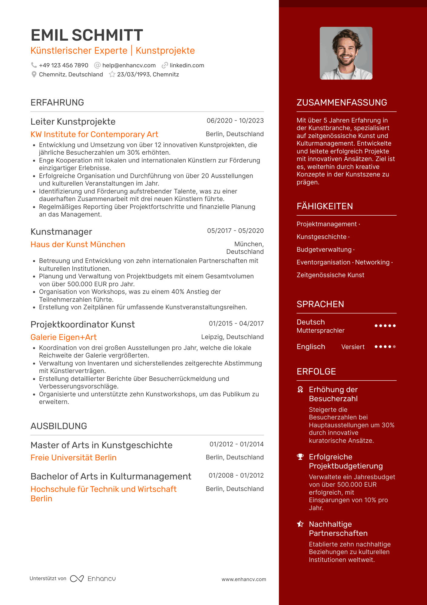 Lebenslauf als Künstlerischer Experte Resume Example