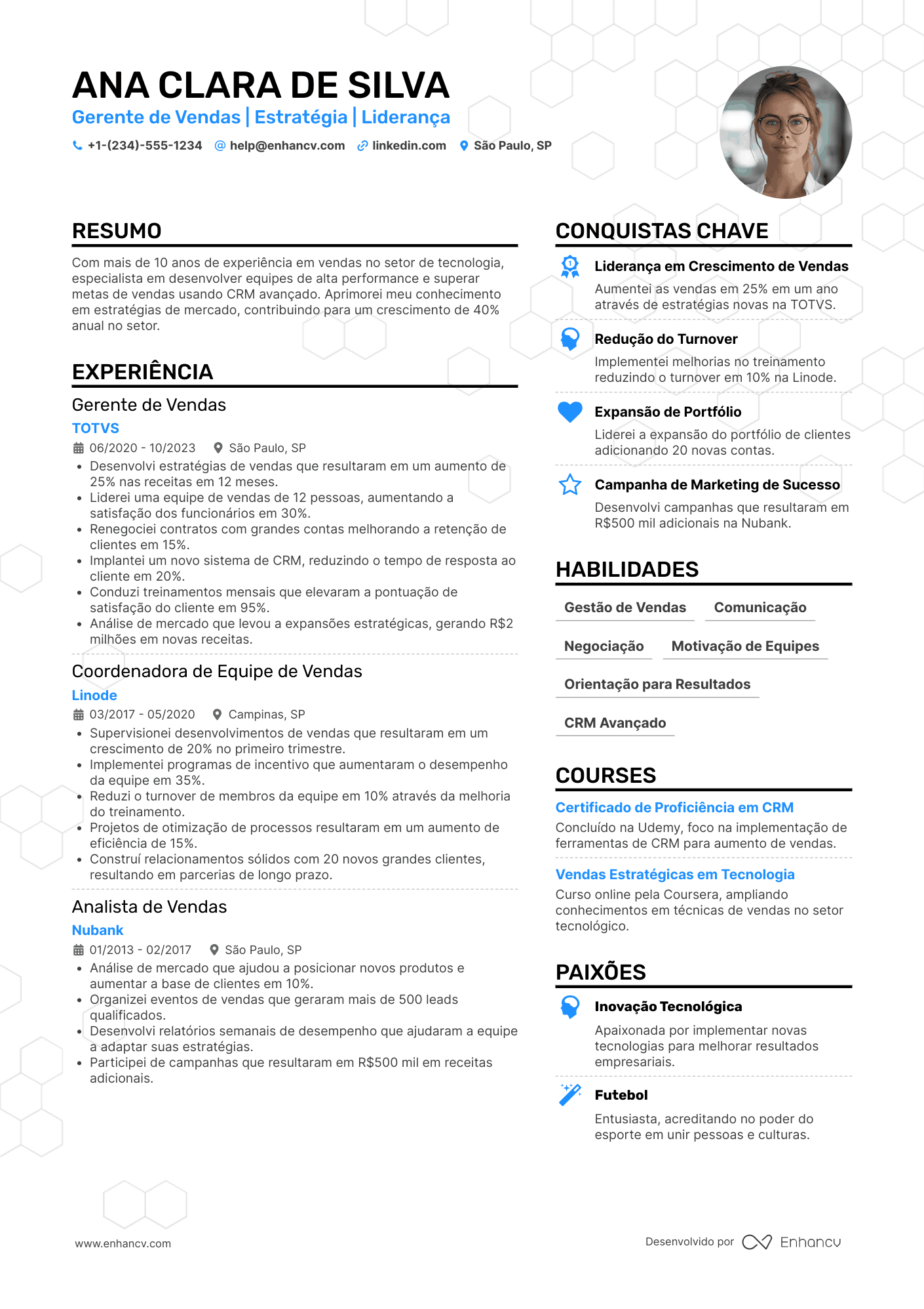 Gerente de vendas Resume Example