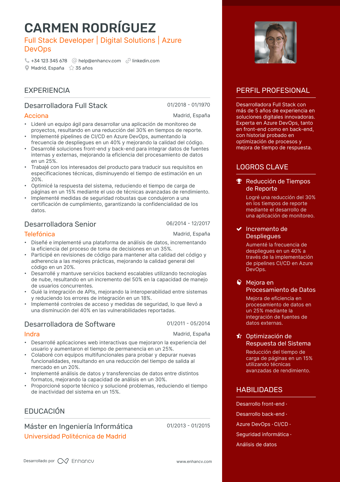 Programador Full Stack Resume Example