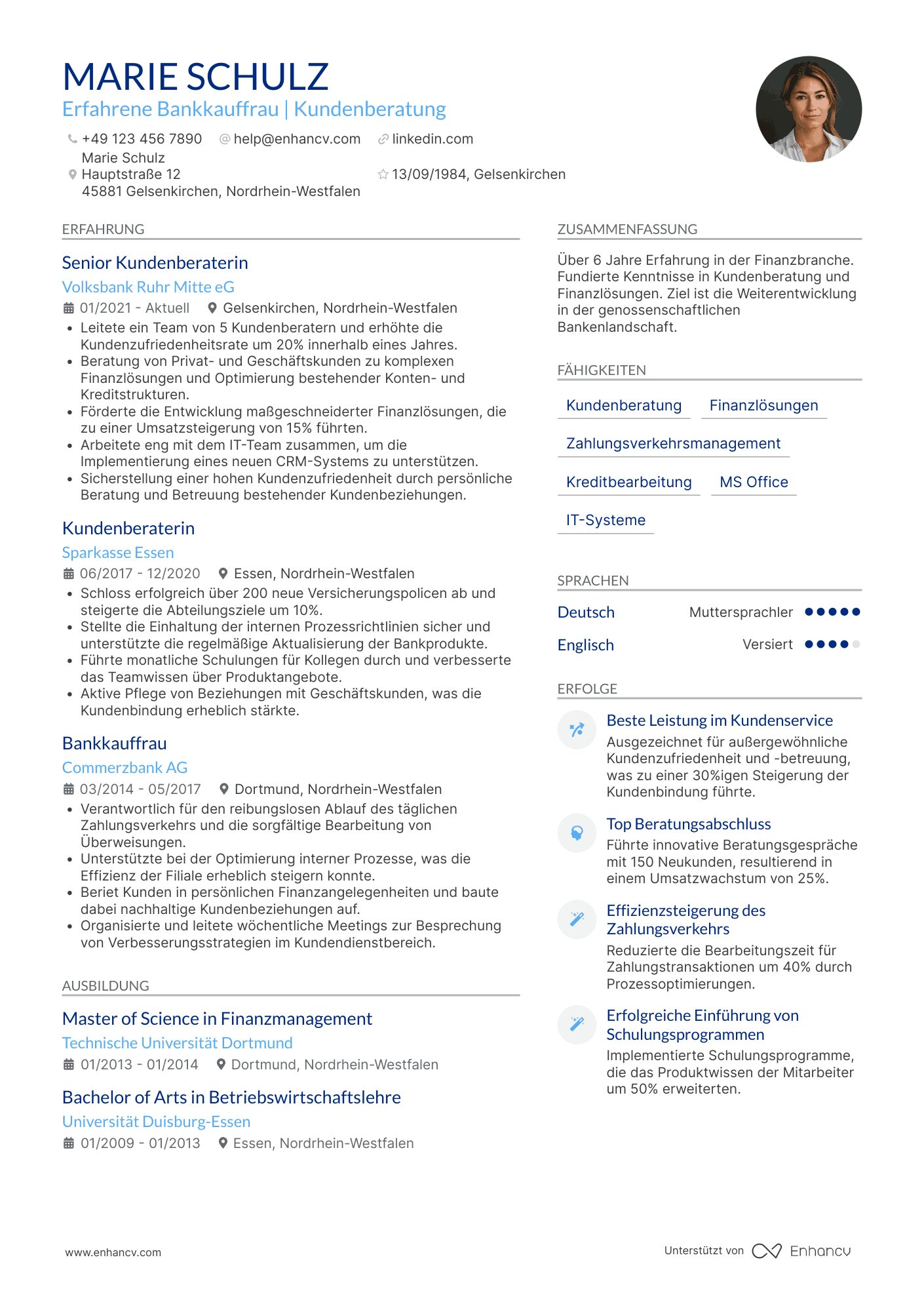 Lebenslauf in Bankkaufmann in der Genossenschaftsbank Resume Example