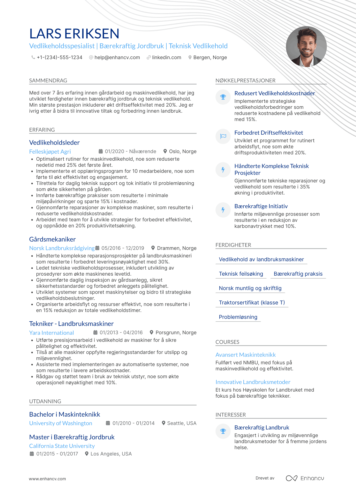 CV for Gårdsarbeider vedlikehold Resume Example