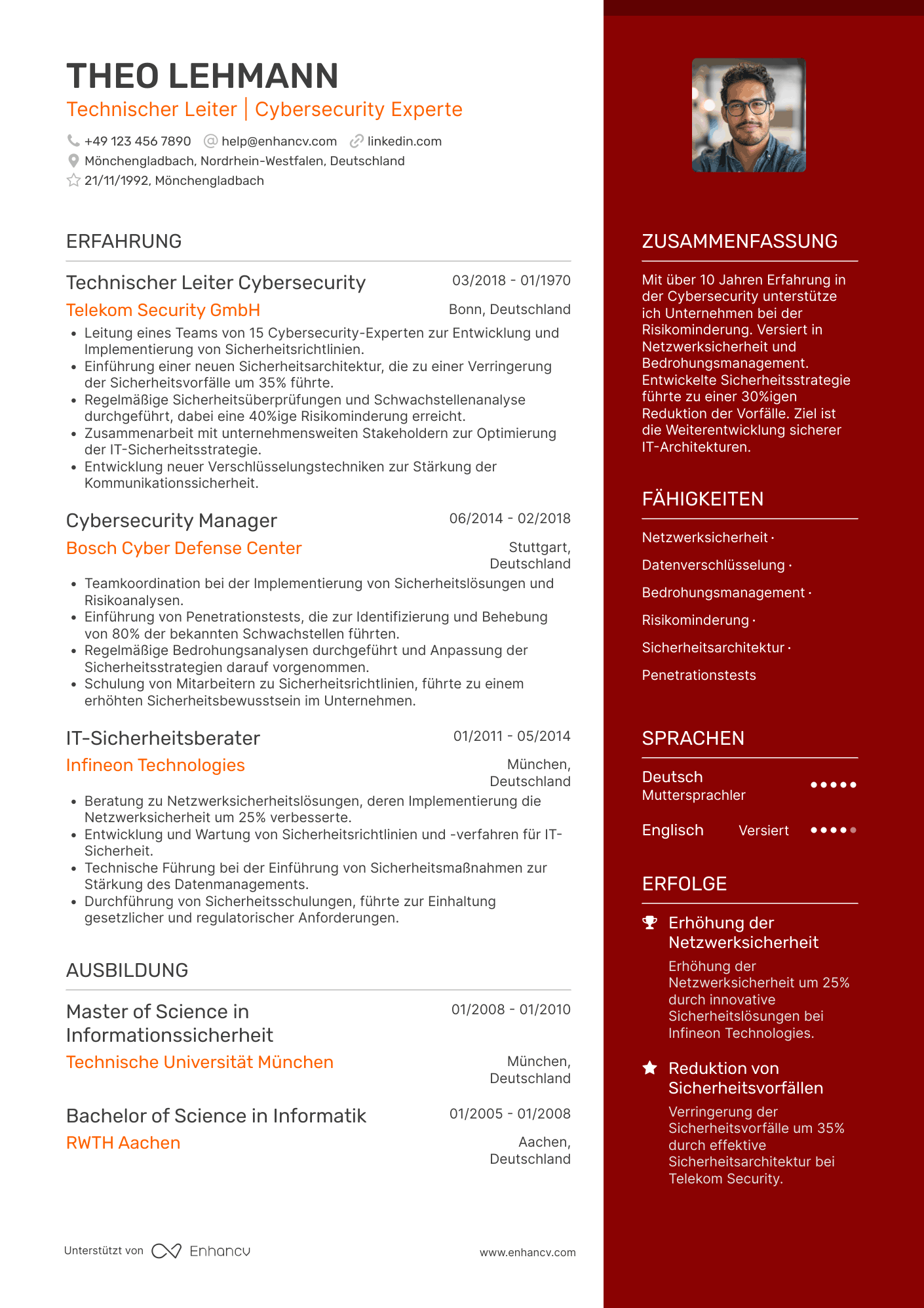 Lebenslauf als Technischer Leiter für Cybersecurity Resume Example