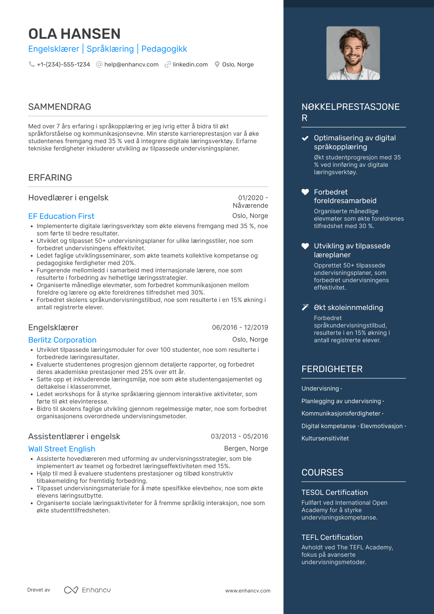 CV for Engelsklærer Resume Example