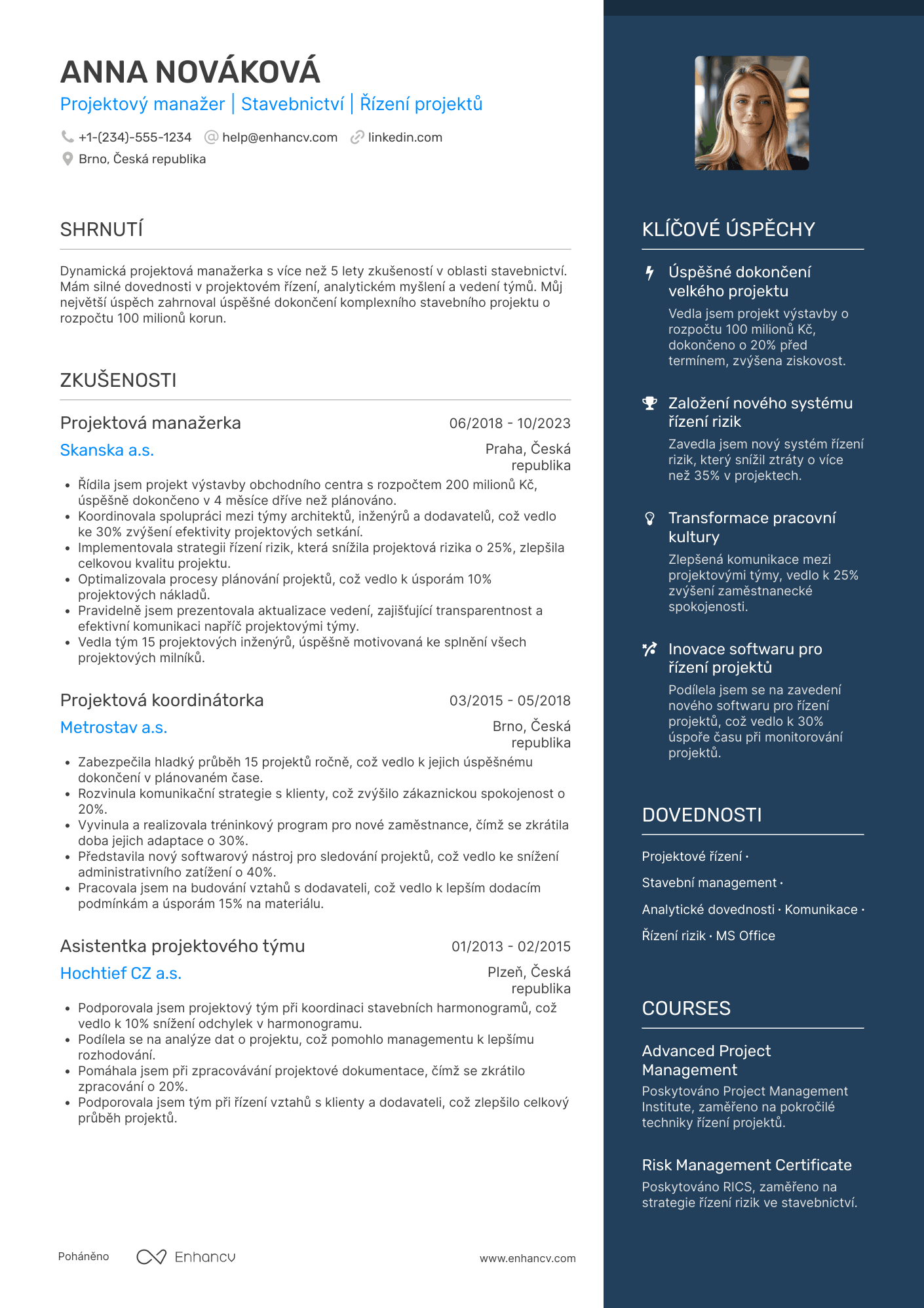 Životopis pro Projektový manažer Resume Example