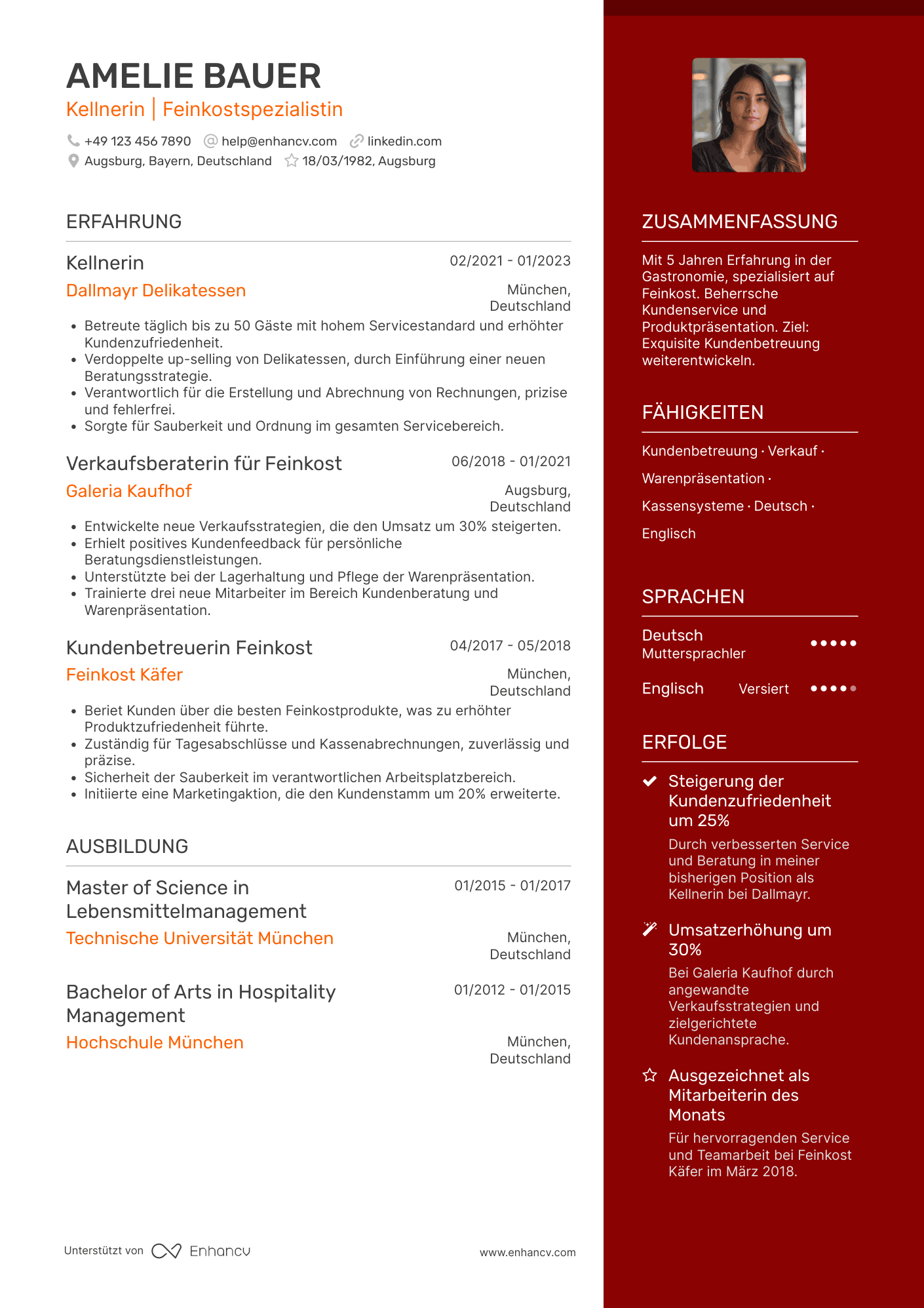 Lebenslauf als Kellner für Feinkostgeschäft Resume Example