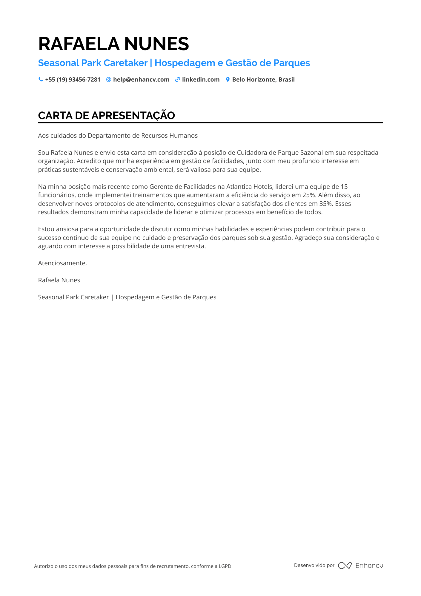 Zelador de Condomínio Comercial Resume Example