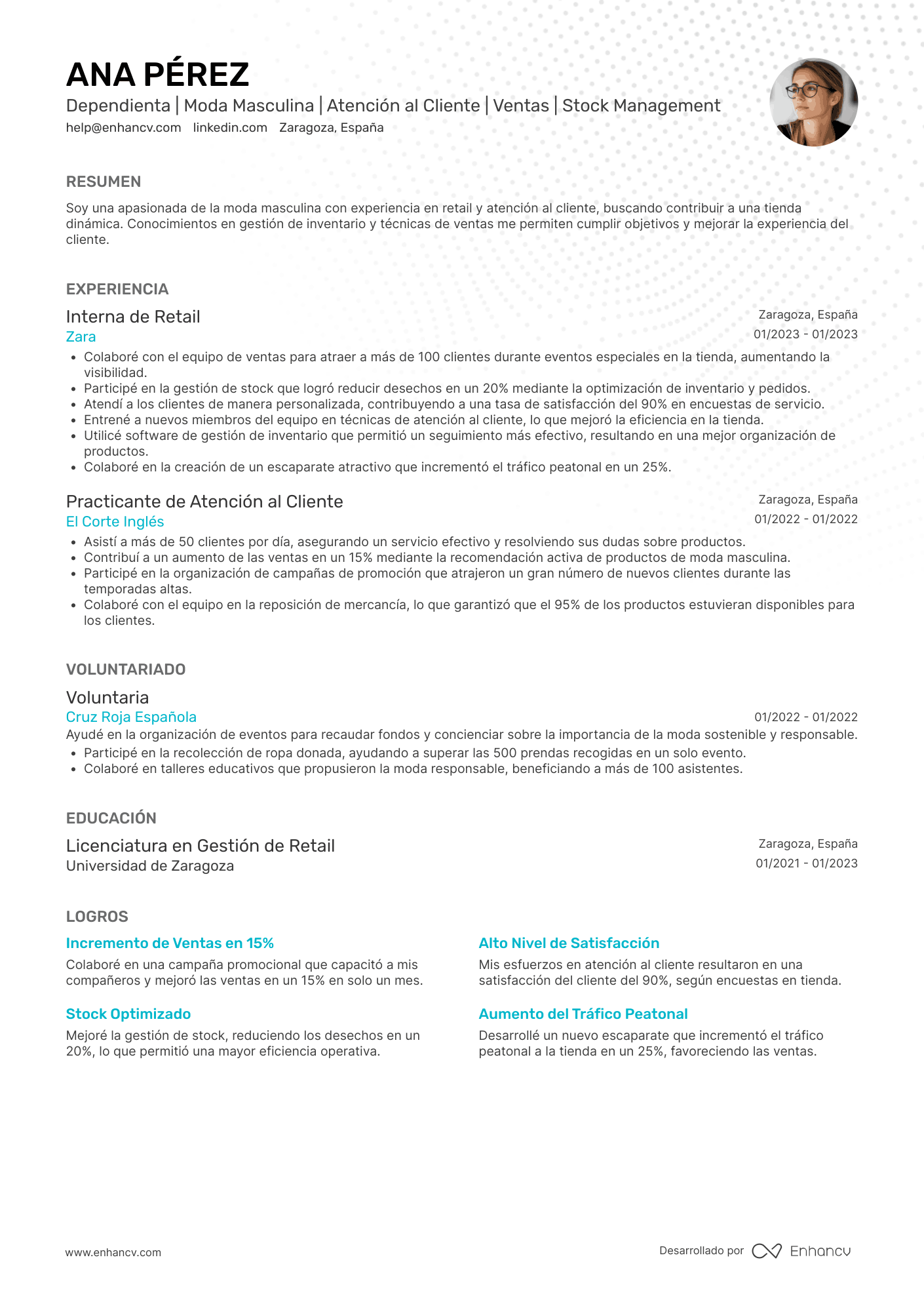 Dependienta de moda Resume Example