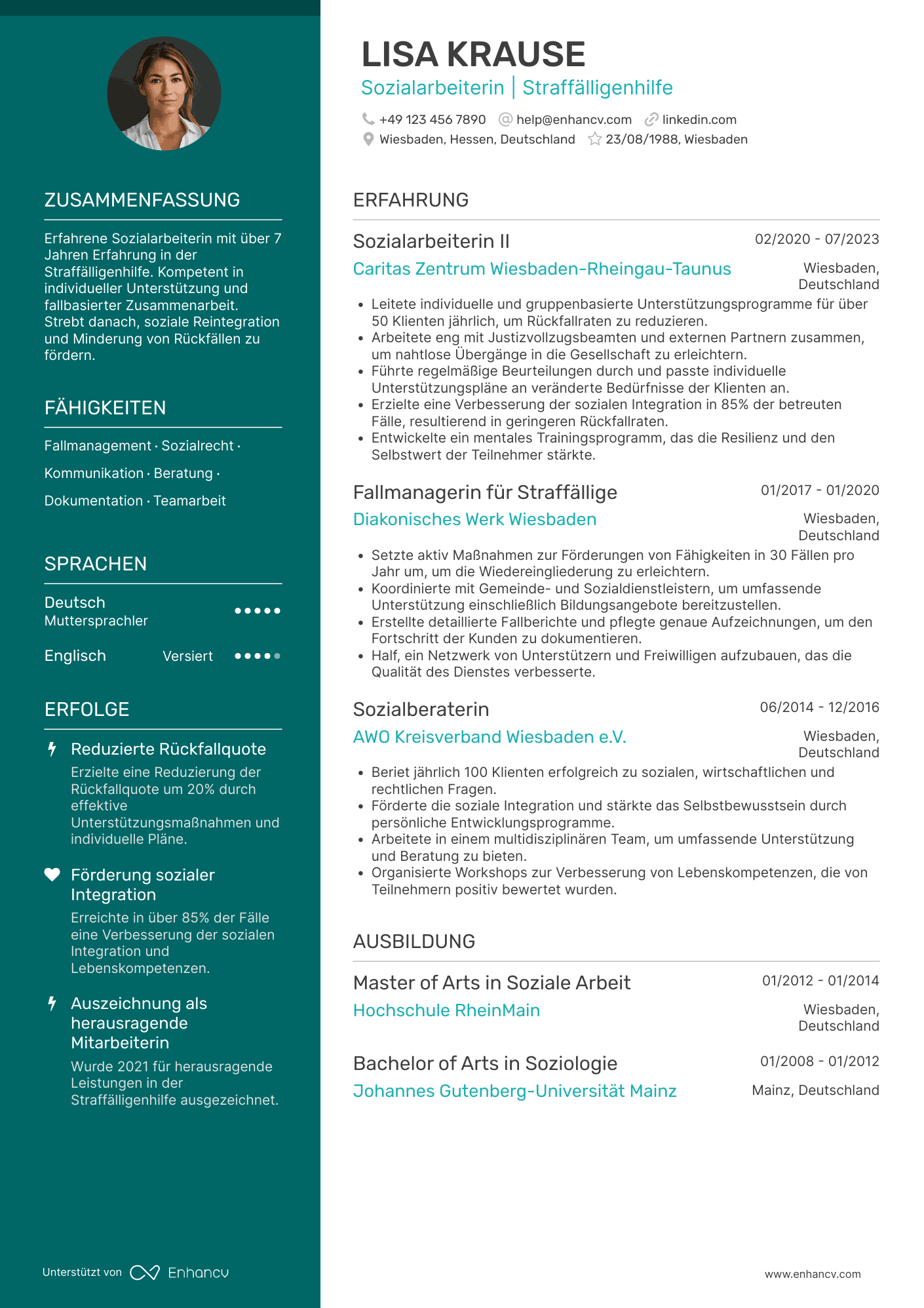 Lebenslauf als Sozialarbeiter in der Straffälligenhilfe Resume Example