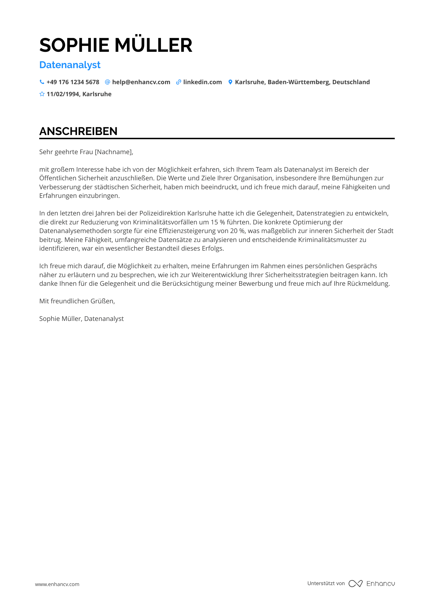 Polizei Datenanalytiker Resume Example