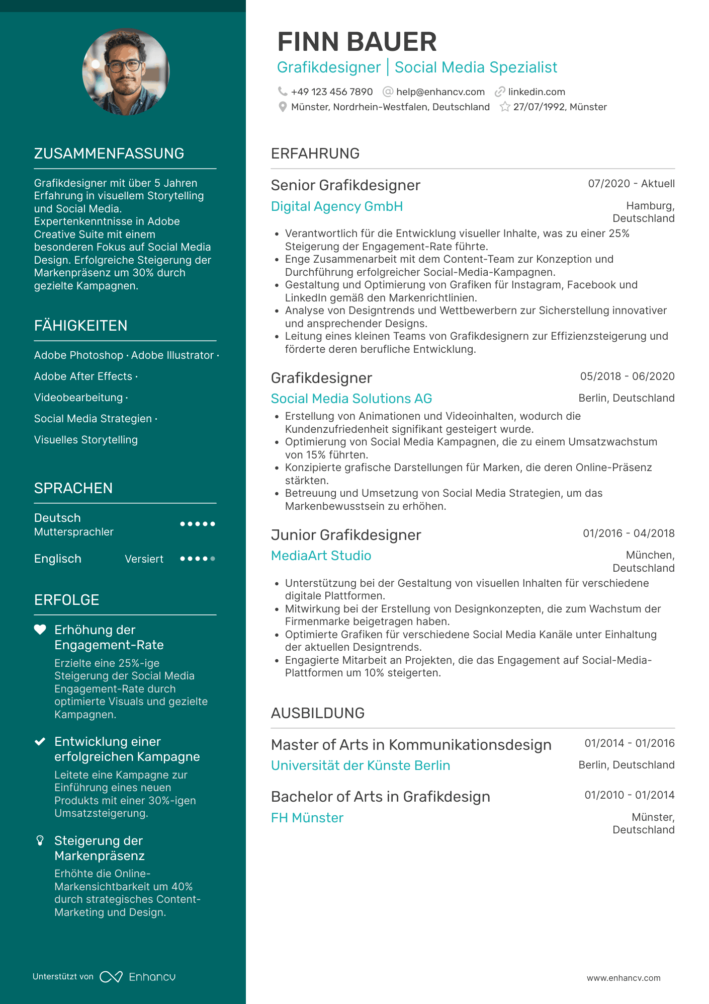 Lebenslauf als Grafikdesigner für Social Media Resume Example