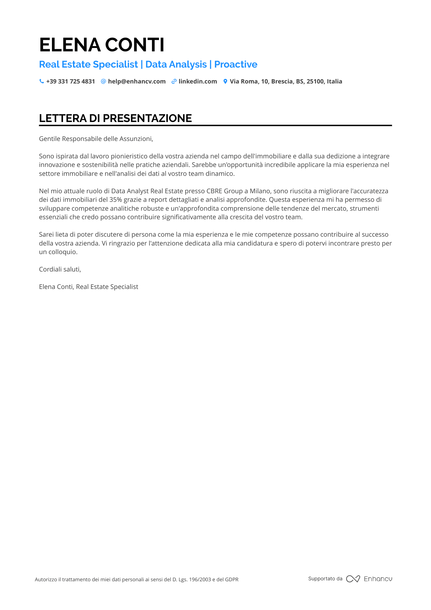Impiegato Amministrativo nel Settore Immobiliare Resume Example