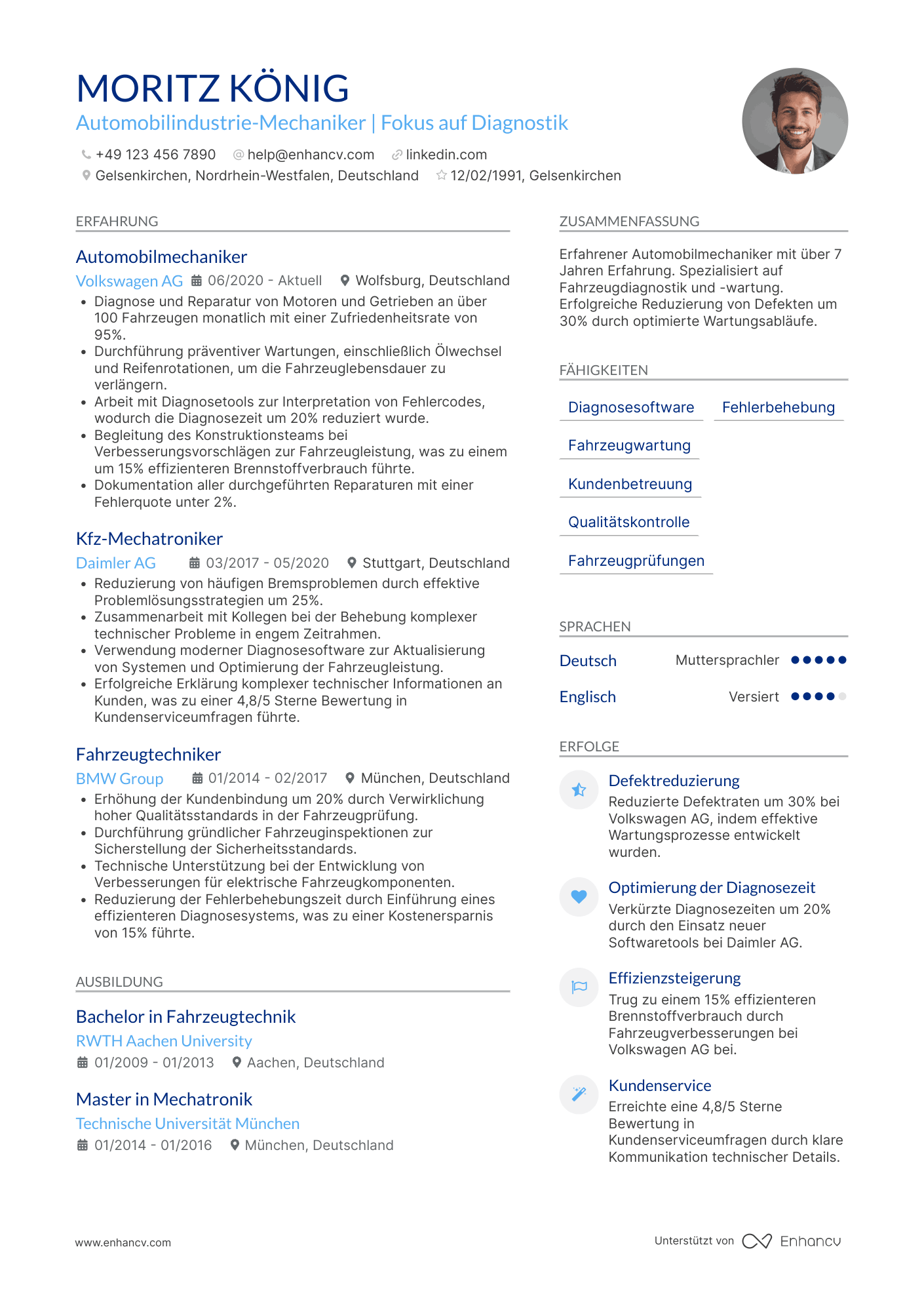 Lebenslauf in Automobilindustrie Mechaniker Resume Example