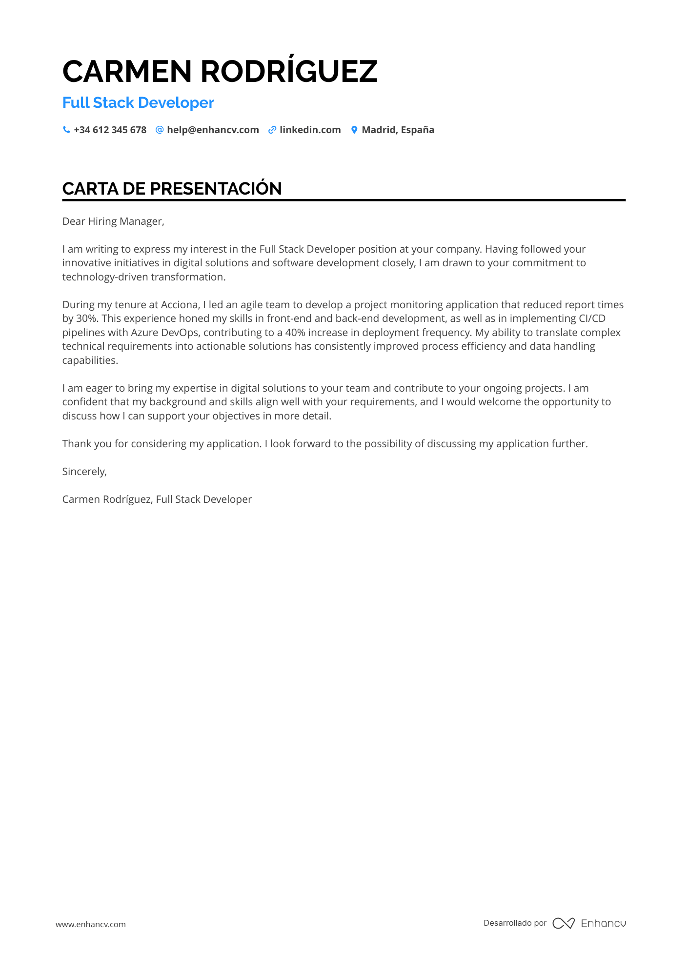Programador Full Stack Resume Example