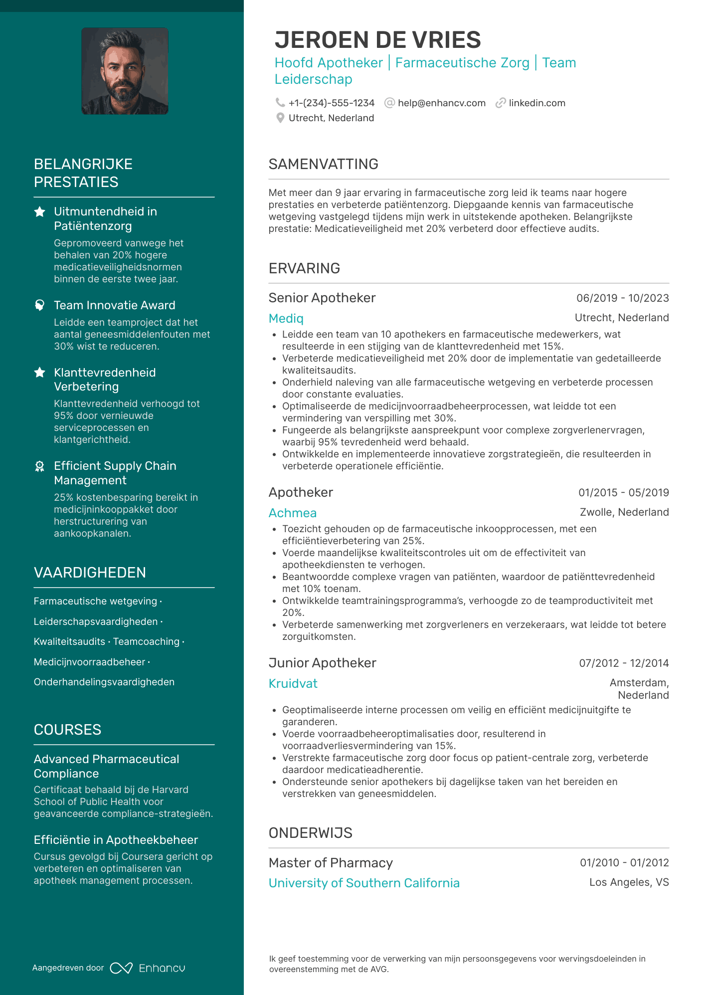 CV voor Hoofd Apotheker Resume Example