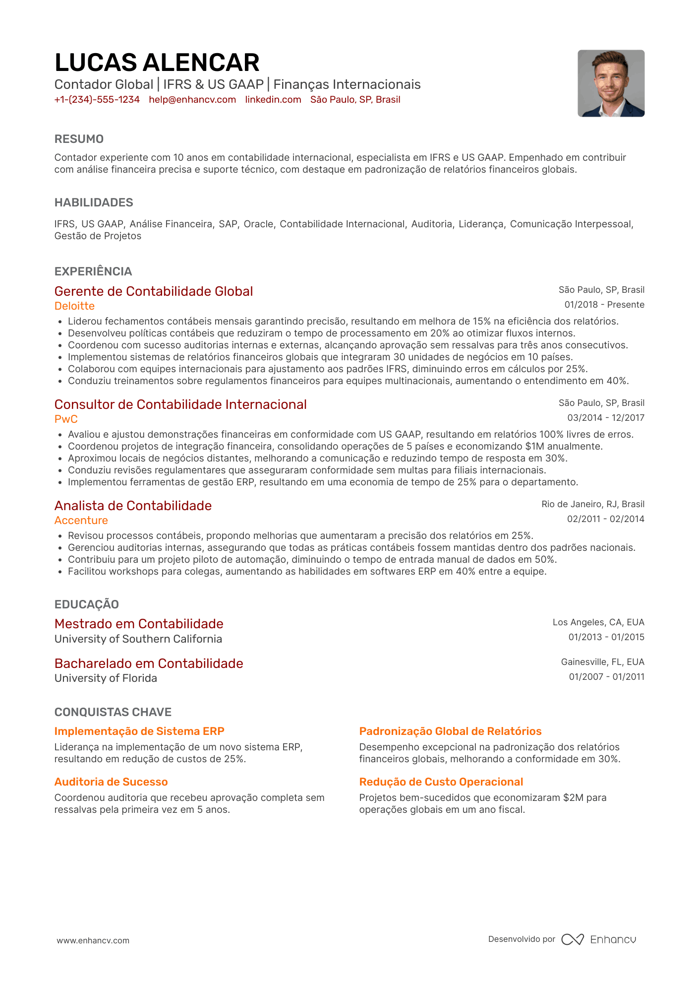 Currículo do contador global Resume Example