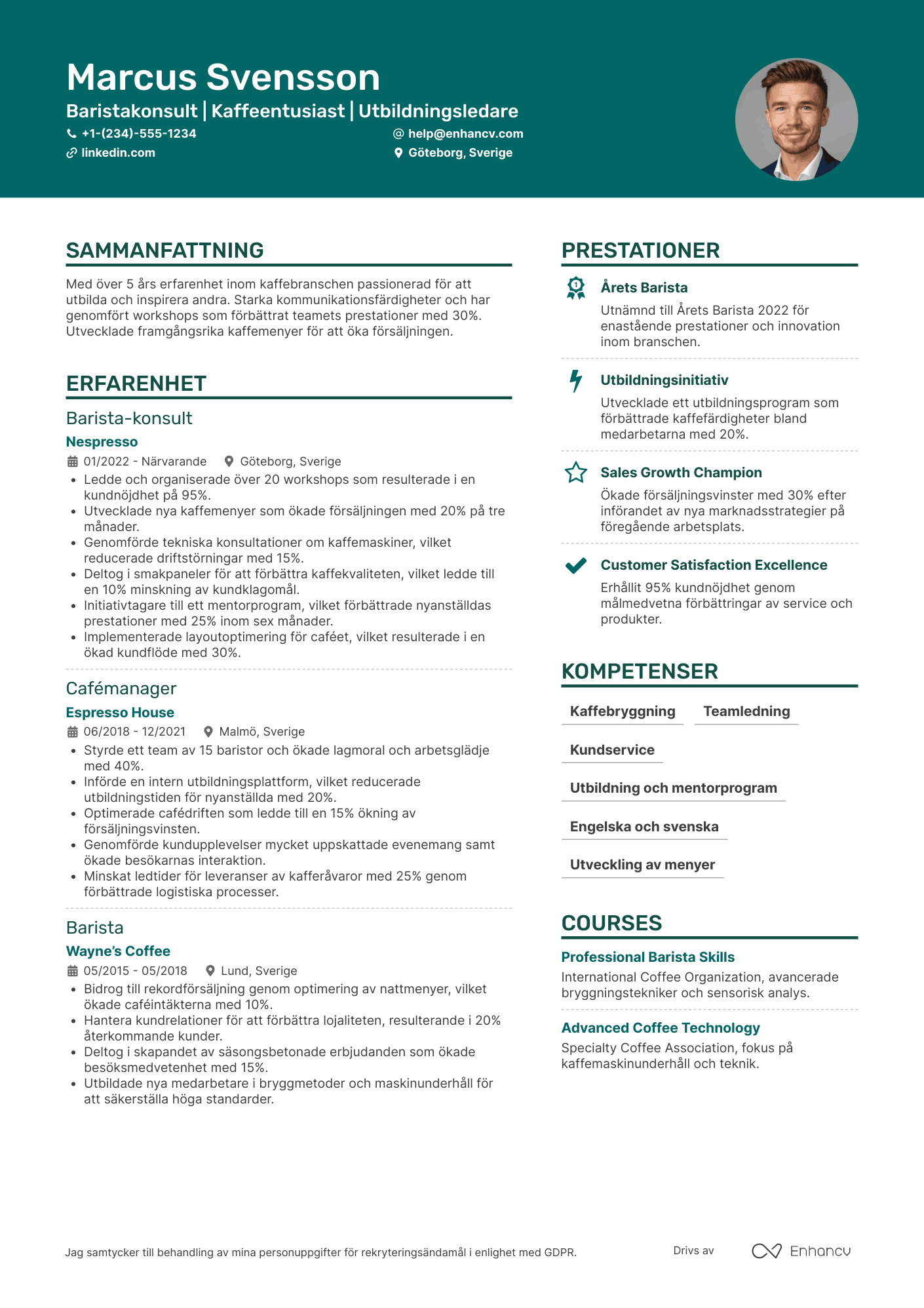 CV för Barista Consultant Resume Example