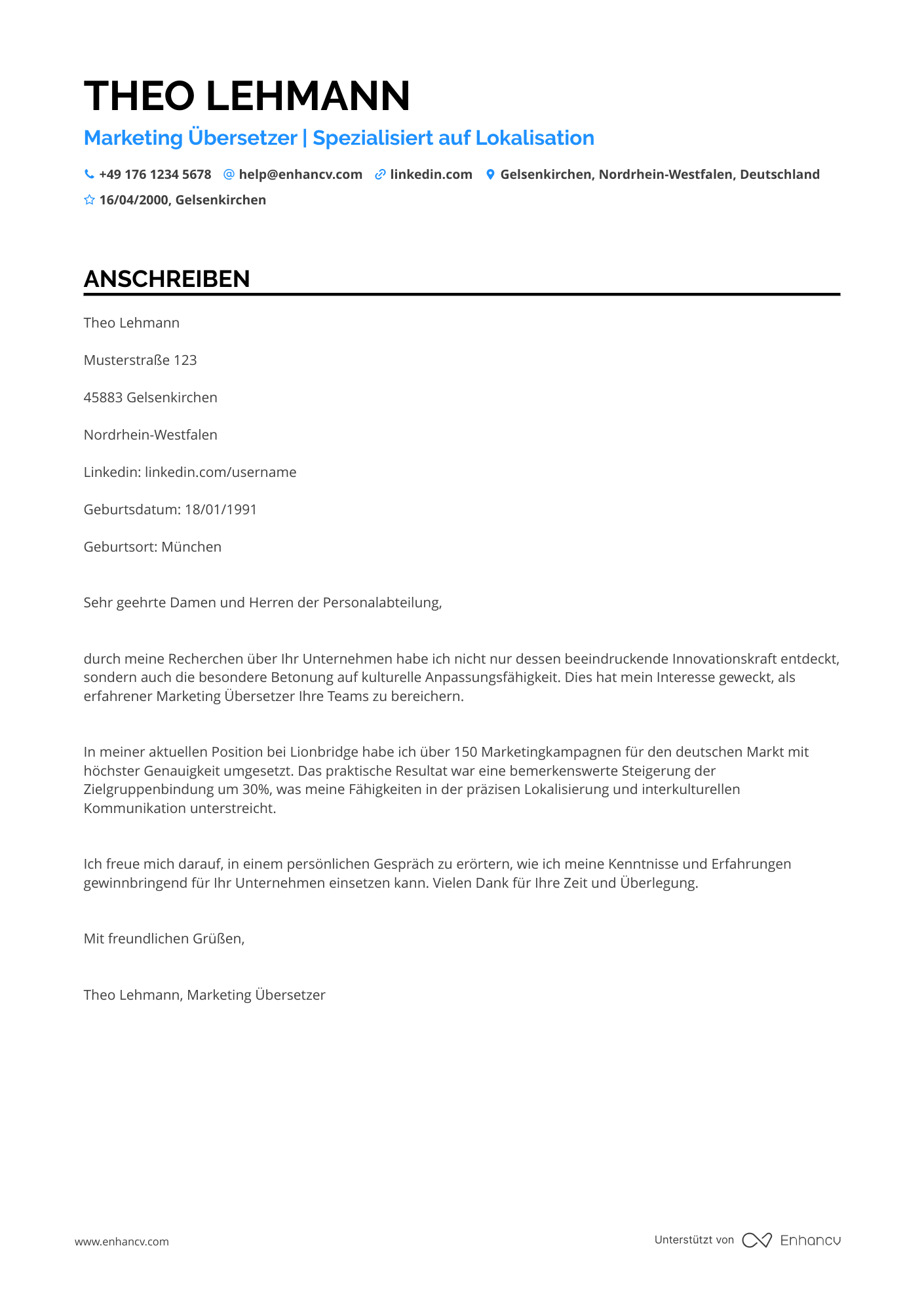 Marketing Übersetzer Resume Example