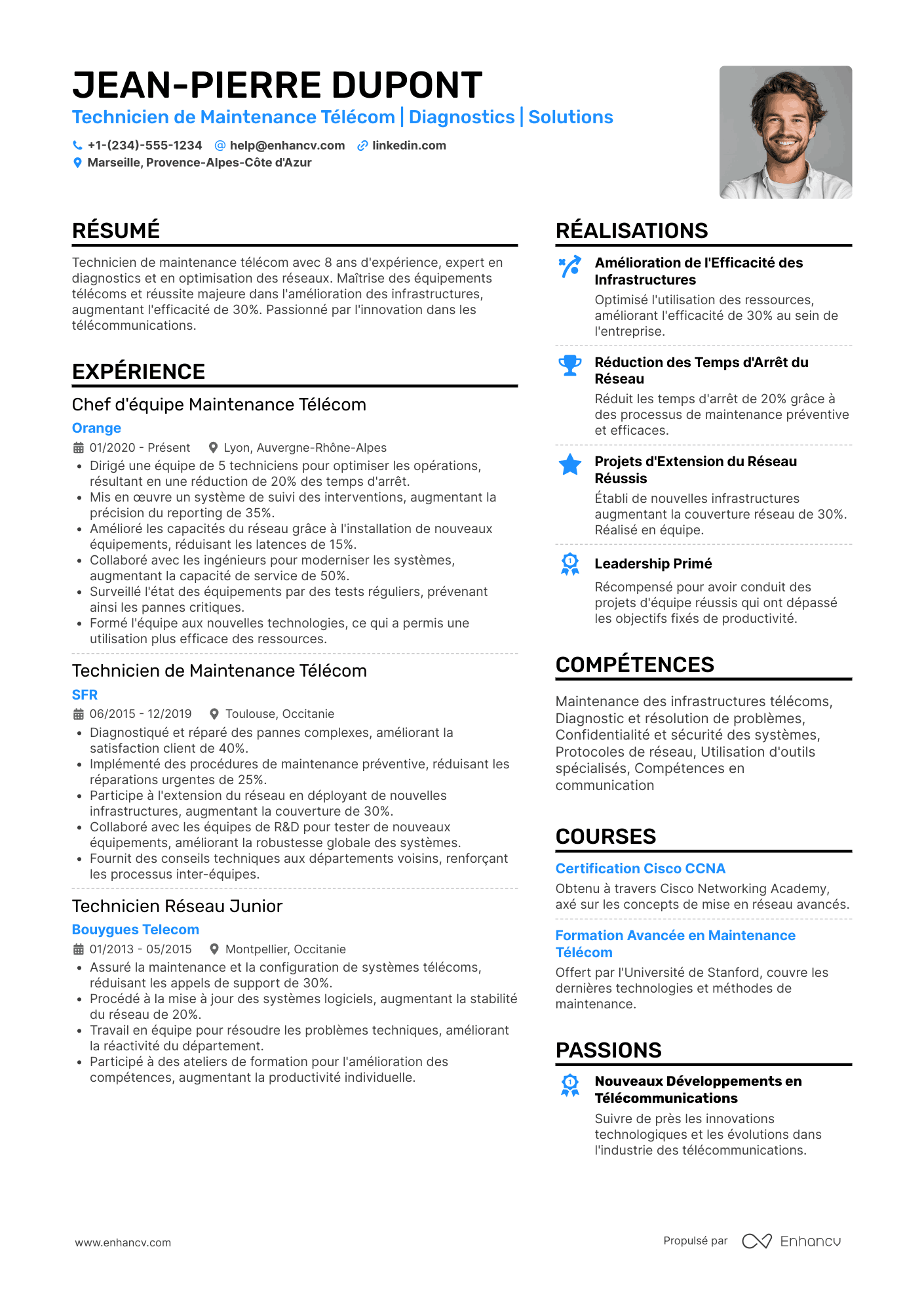 CV de technicien de maintenance télécom Resume Example