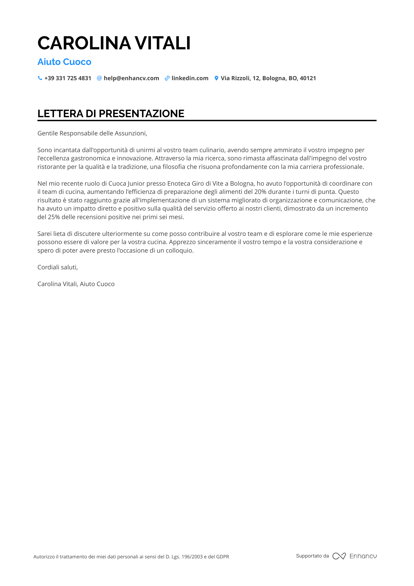 Pasticcere Junior Resume Example