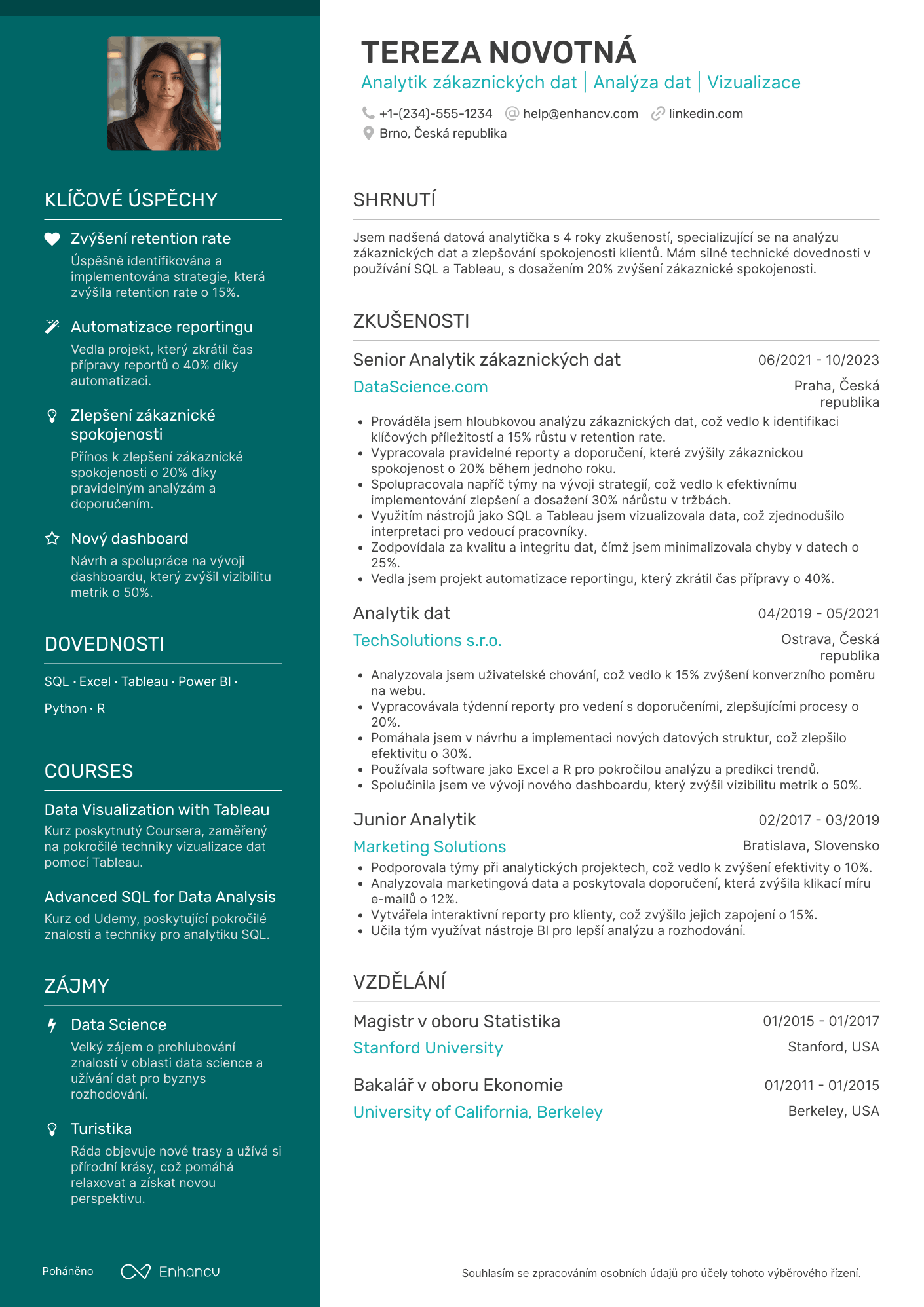 Životopis pro Analytik zákaznických dat Resume Example