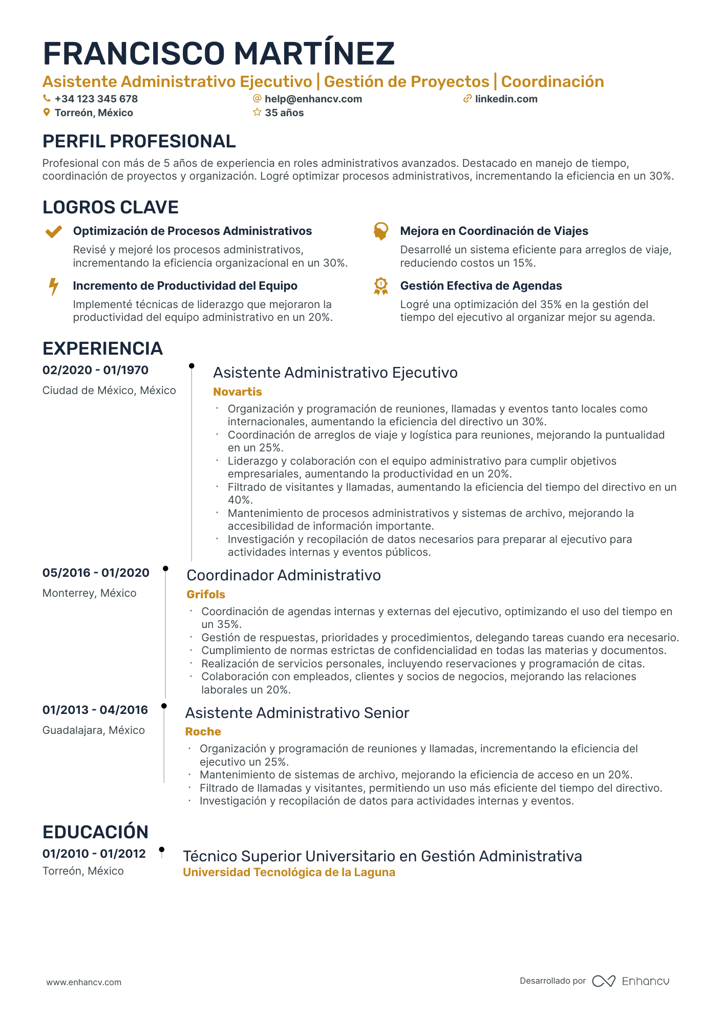 Asistente Administrativo Senior Resume Example