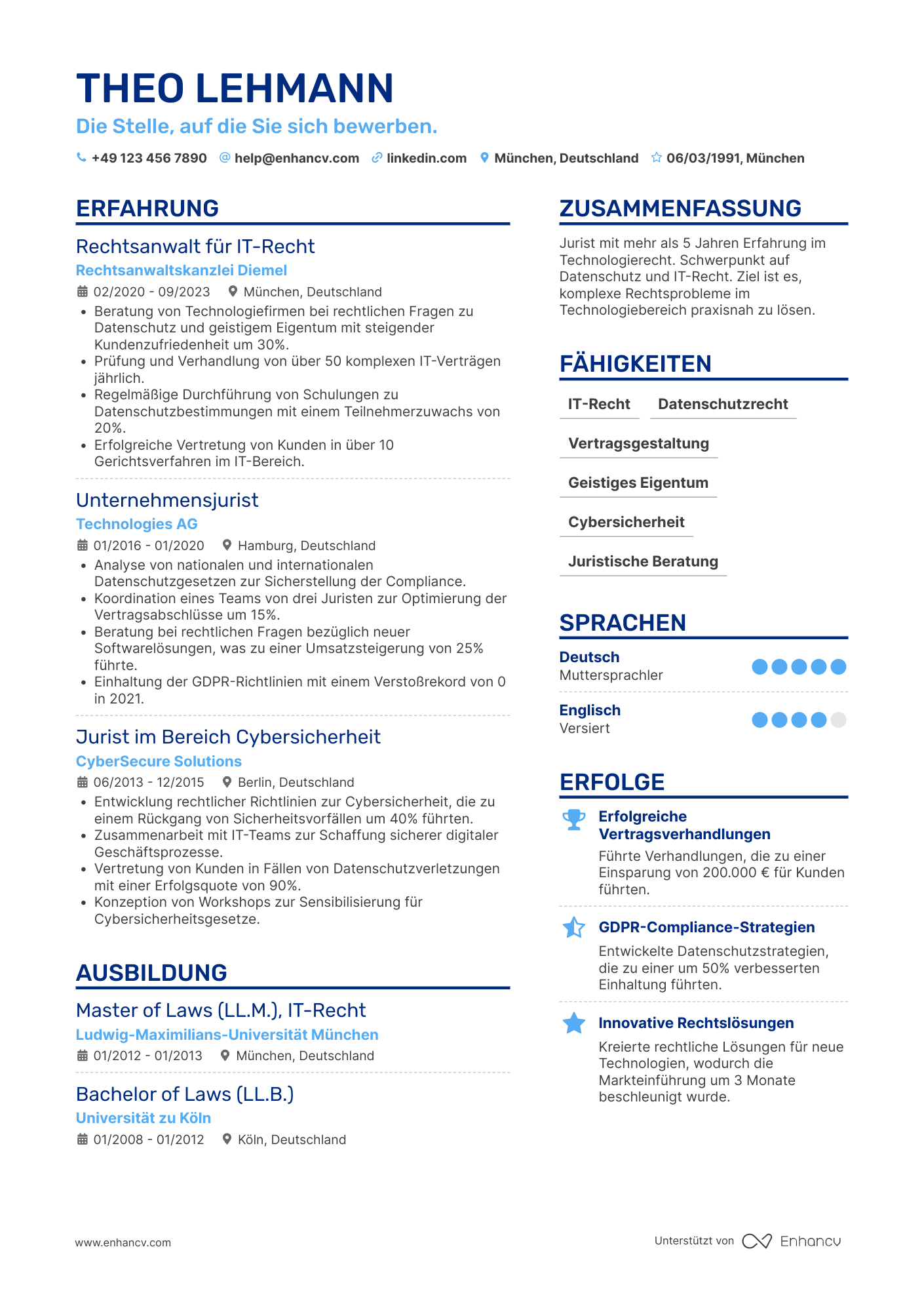Lebenslauf in Jurist in der Technologiebranche Resume Example